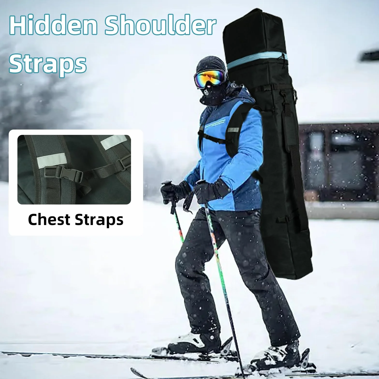AUMTISC Housse de Snowboard, Sac de Voyage pour Snowboard, Sac de Rangement pour Skis, Bottes et équipement, Longueur réglable de 156 cm à 181 cm
