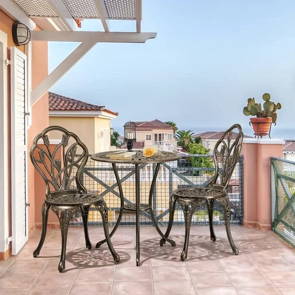 Yaheetech Ensemble Table et Chaises Salon de Jardin Balcon Kit Bistro 2 Chaises 1 Table Aluminium Bronze