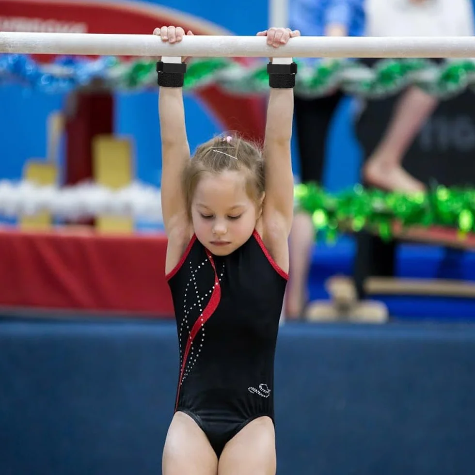 Manique Gymnastique Fille Enfant Protection Paumes Gant Gymnastique Barre de Traction Poignées Sangles Poignet Protège Crossfit Exercice 4 Bracelets Sport