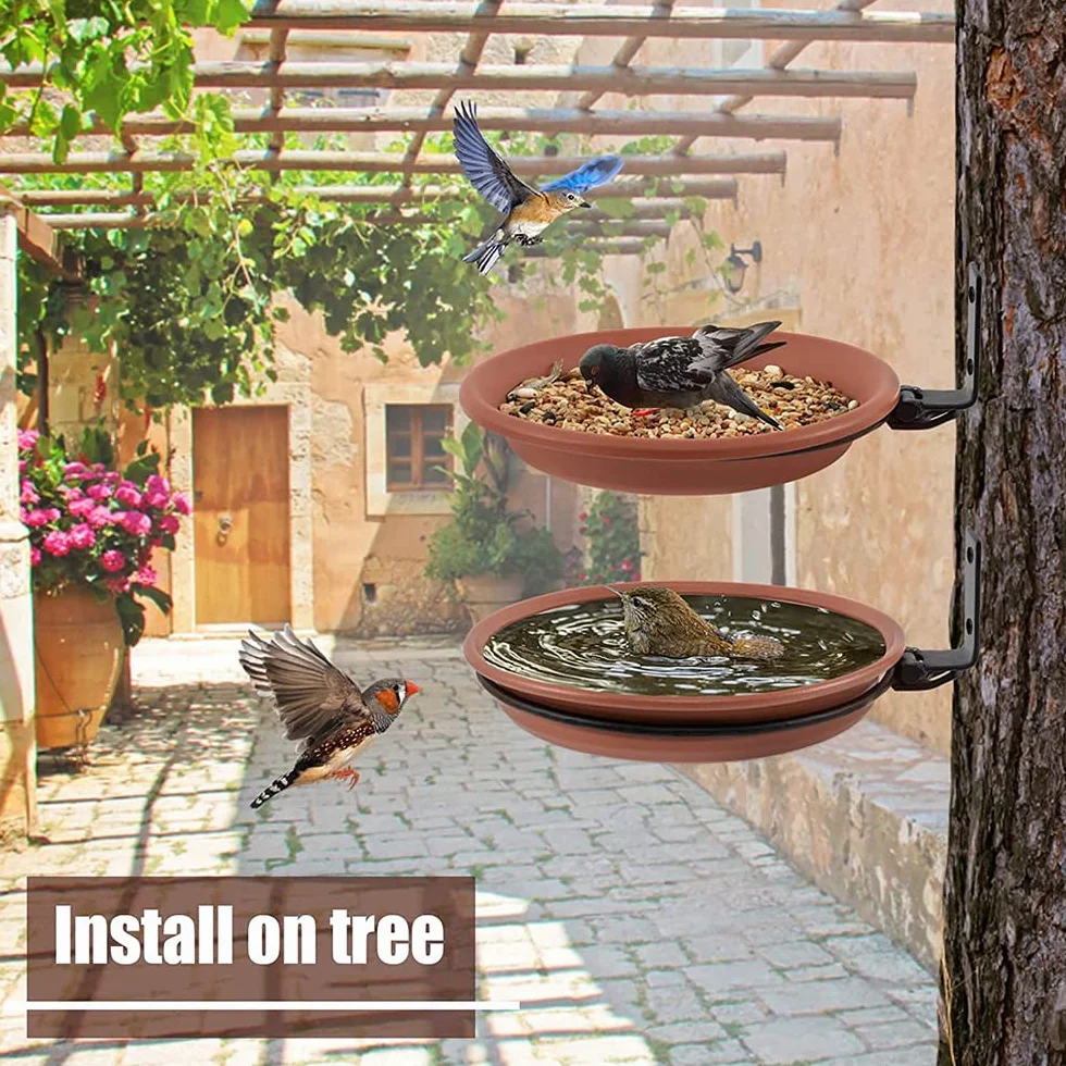 Abreuvoir Oiseaux Suspendre Mangeoire Exterieur Bain d'oiseaux Balcon Distributeur Nourriture Oiseaux Sauvages Baignoire (Brun)