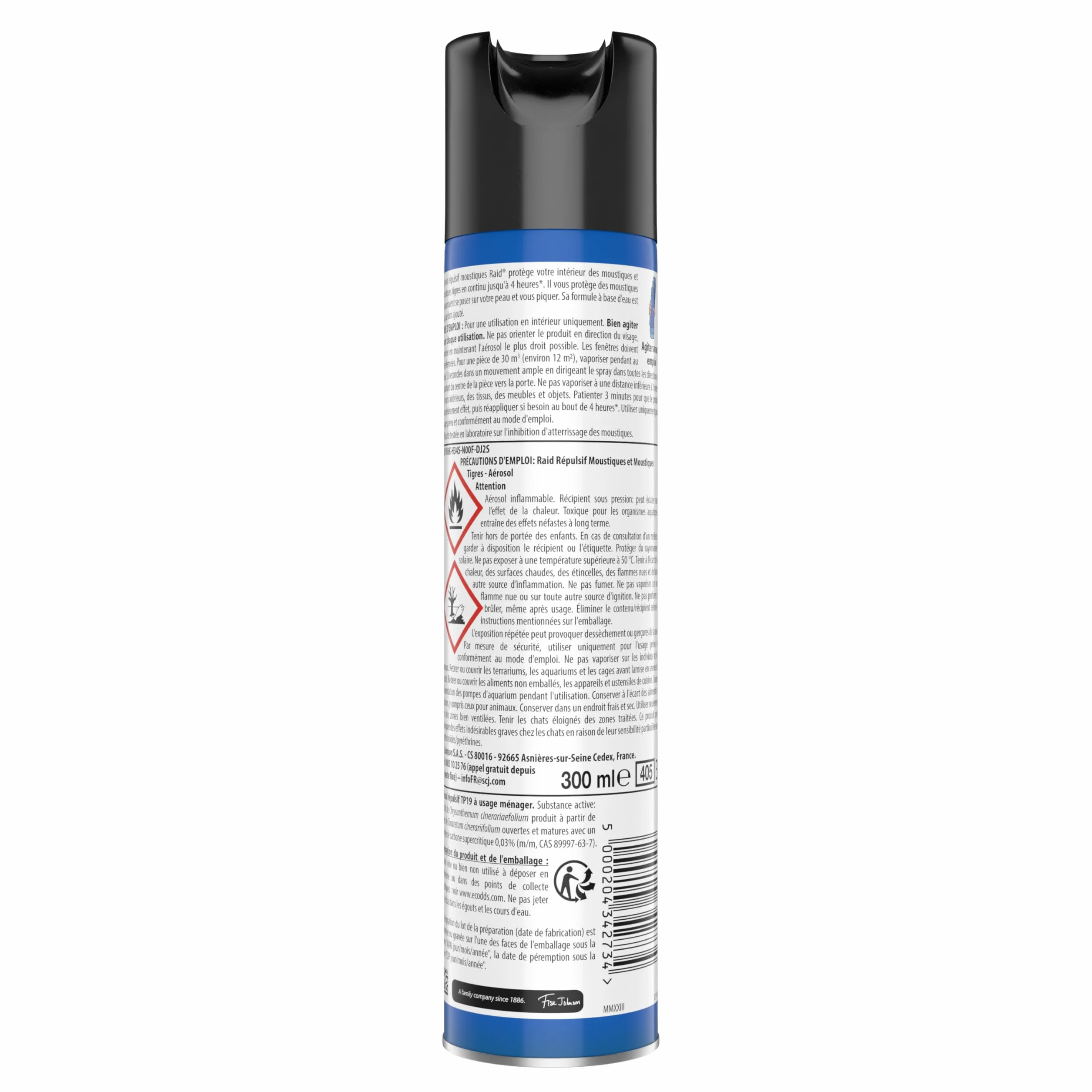 Raid Aérosol Volants Répulsif Moustiques Tigres 300 ML