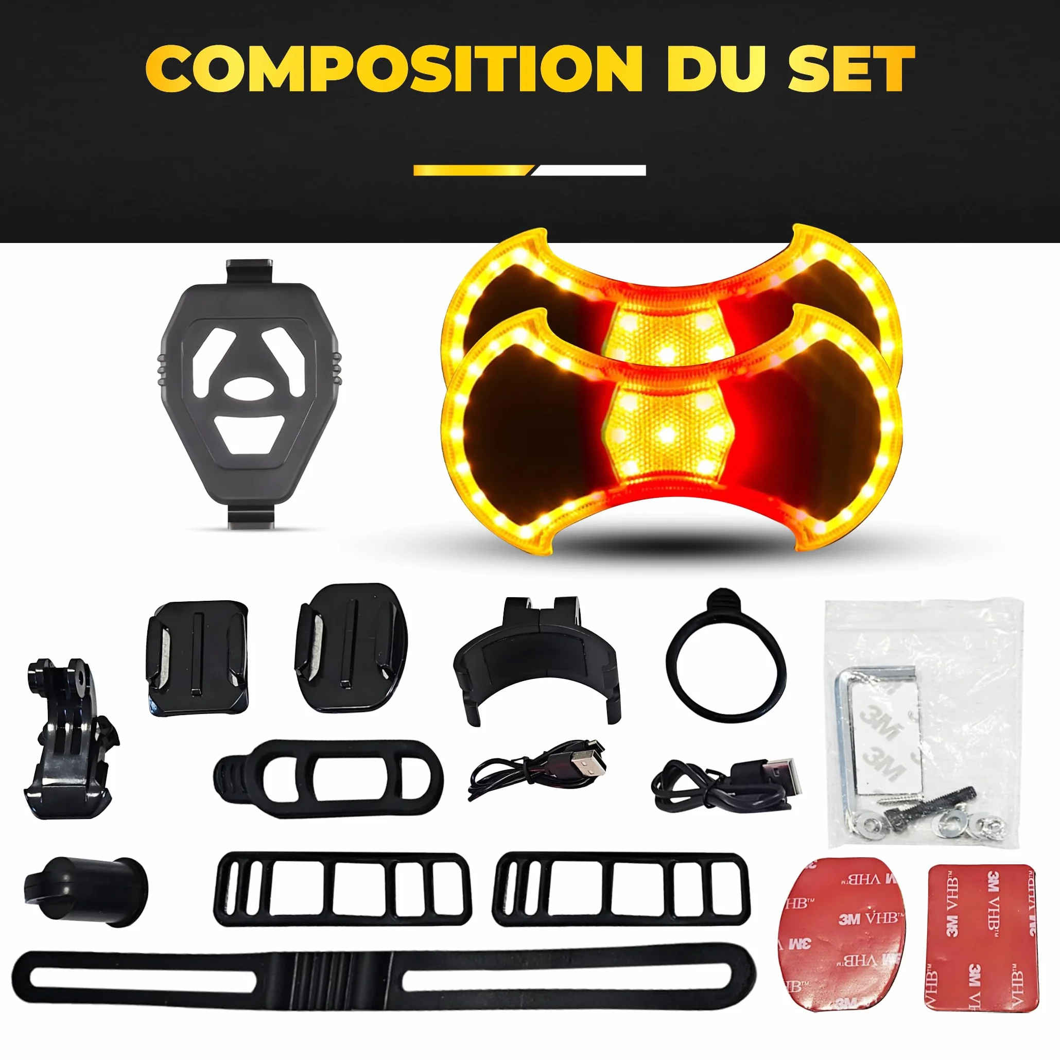lumière Avant et arrière avec Clignotants pour vélo et Trottinette - Accessoires et Fixation Universelle arrière pour Trottinette Compris, télécommande sans Fil, Lampe LED Rechargeable par USB