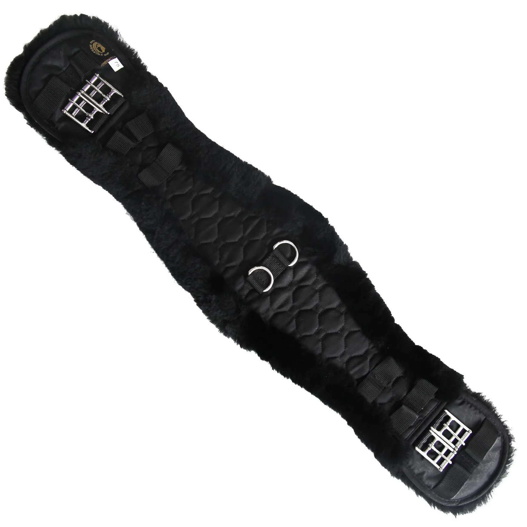 Sangle de Selle en Peau d'agneau avec Sangle de Dressage anatomiqueen Forme de Faucon concave, Sangle d'équitation avec Fourrure Naturelle et Sangle en Peau d'agneau Marron et Noir
