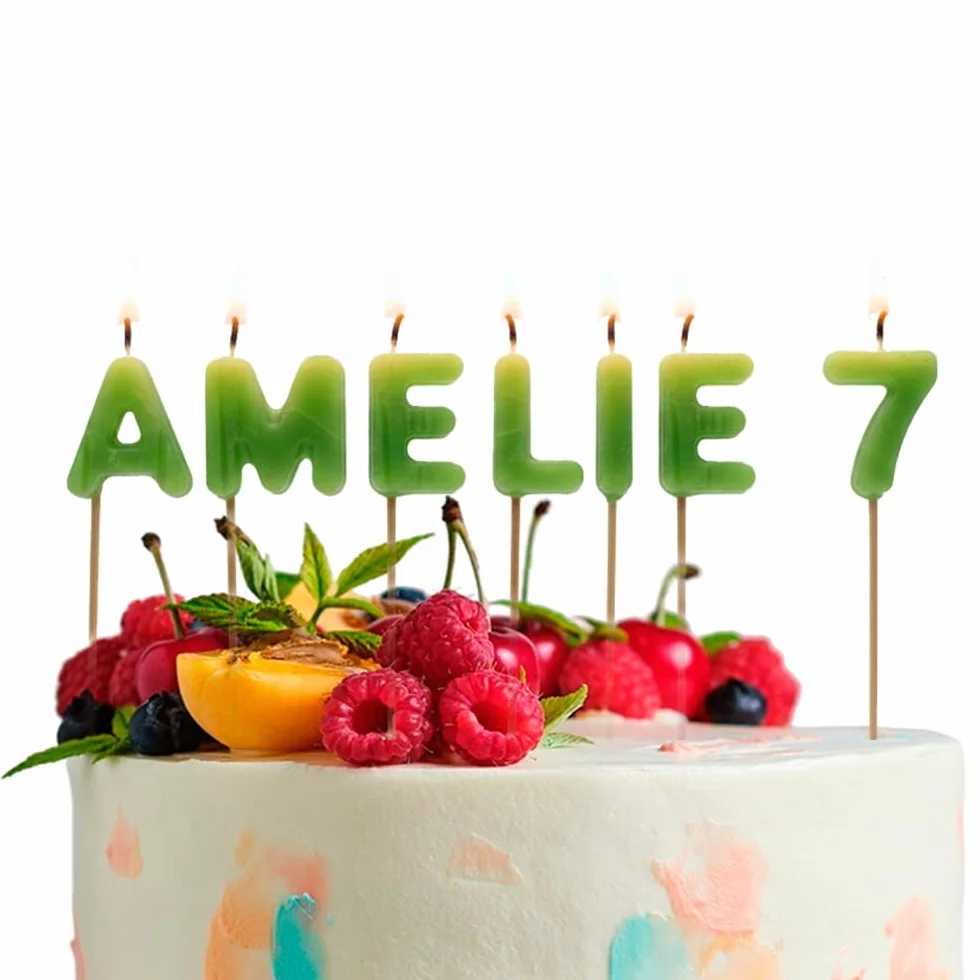 Bougies d'anniversaire personnalisées avec nom, âge et couleur pour gâteau