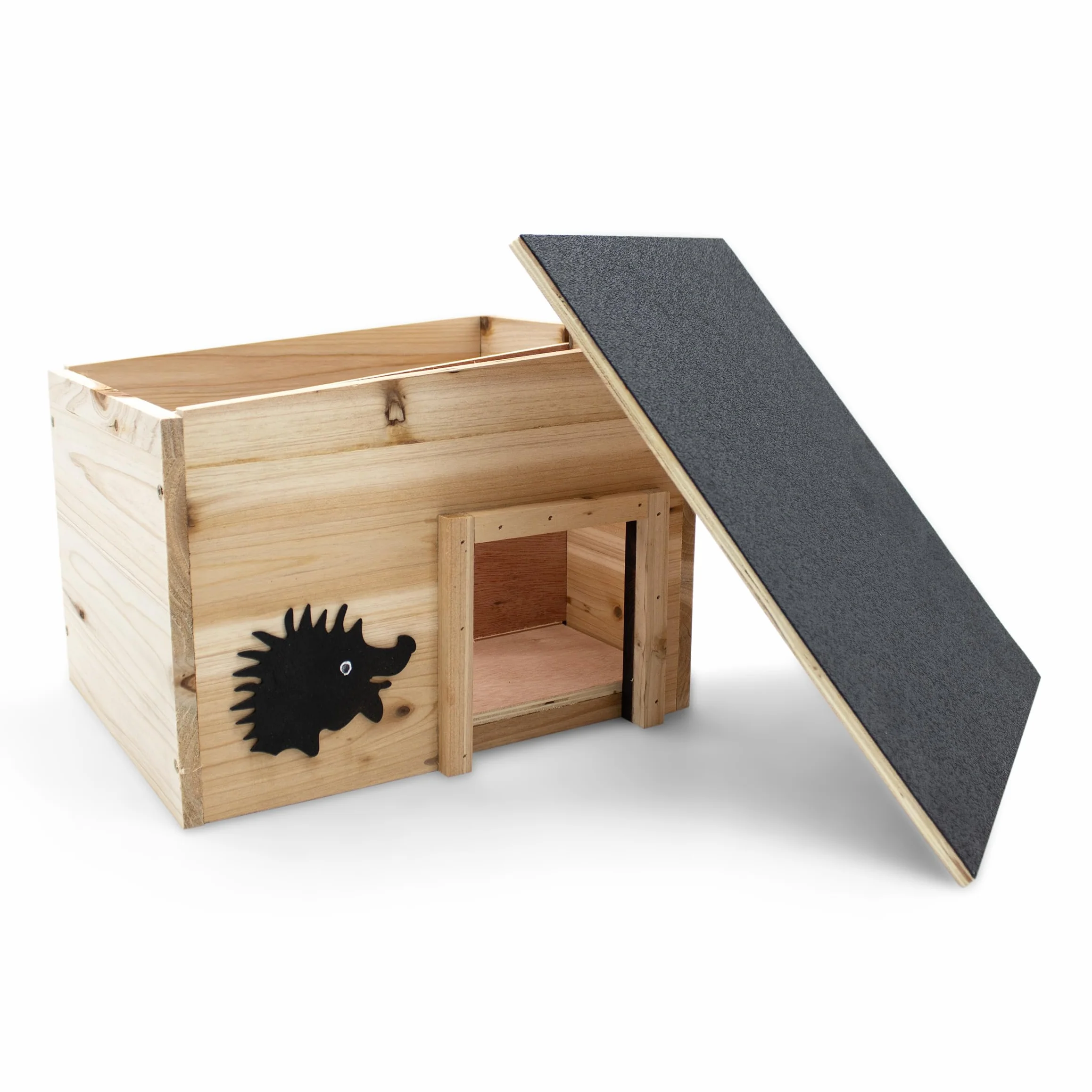 Spetebo Maison pour hérisson en bois avec entrée labyrinthe 32 x 21 cm Hôtel d'hiver toit plat noir Niche pour hérisson