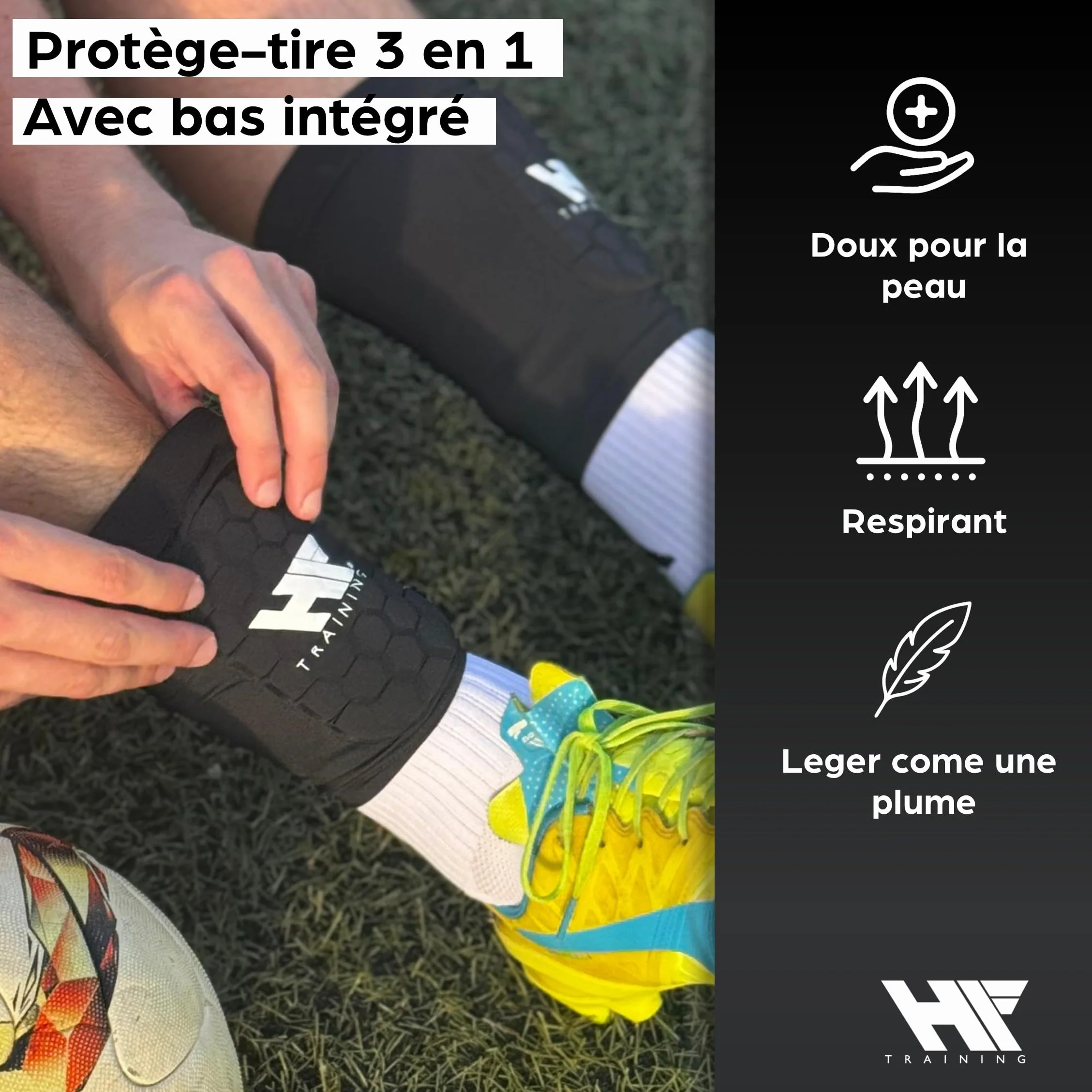 Protège-Tibias de Football 3 en 1 pour Homme, Femme et Enfant avec Chaussette intégrée (Taille S-L) - Protection Tibia avec Chaussette - Protection maximale des Tibias et protège-Tibias