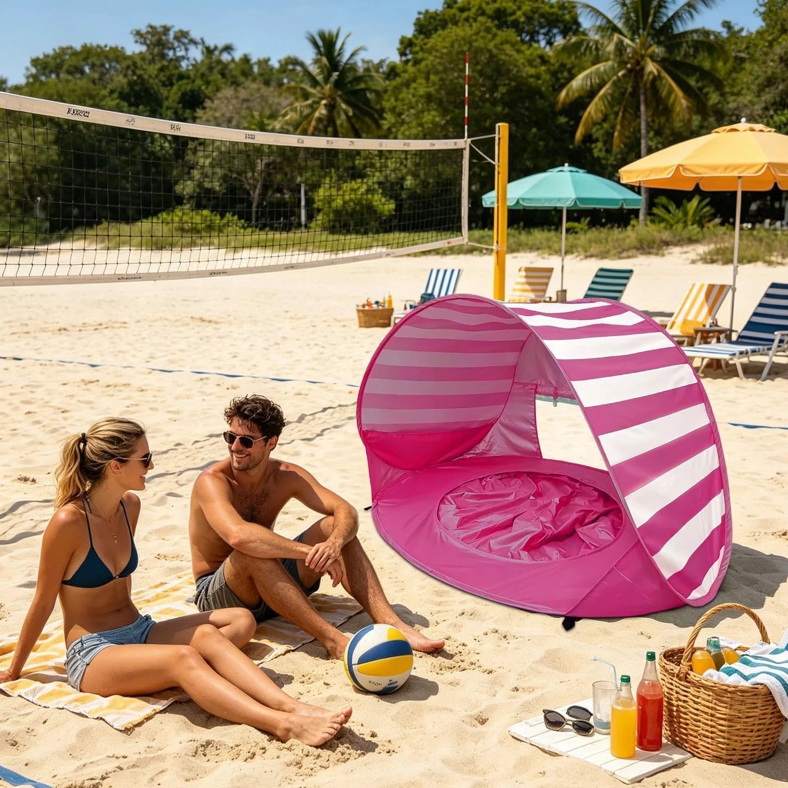 Tente De Plage pour Bébé Popup Tente De Plage pour Bébé avec Mini Piscine Tentes De Plages Anti UV, Portable pour Enfant pour Plages, Camping, Jardin,120x83x70cm