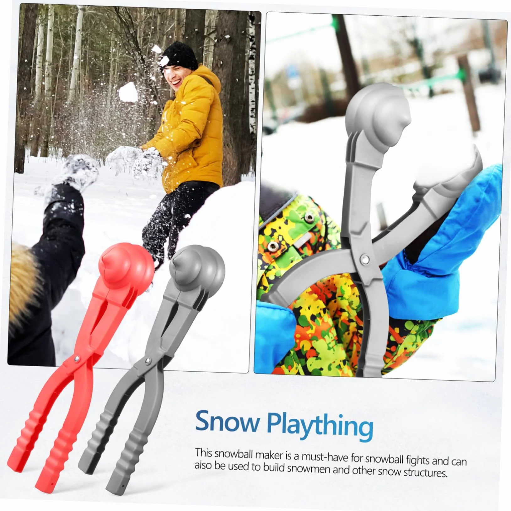 Lot de 2 Pinces à Boules de Neige Grandes en Plastique Solide pour Garçon et Filles Jouet de Neige Extérieur Polyvalent Accessoire et Jeux de Plage Couleur Aléatoire