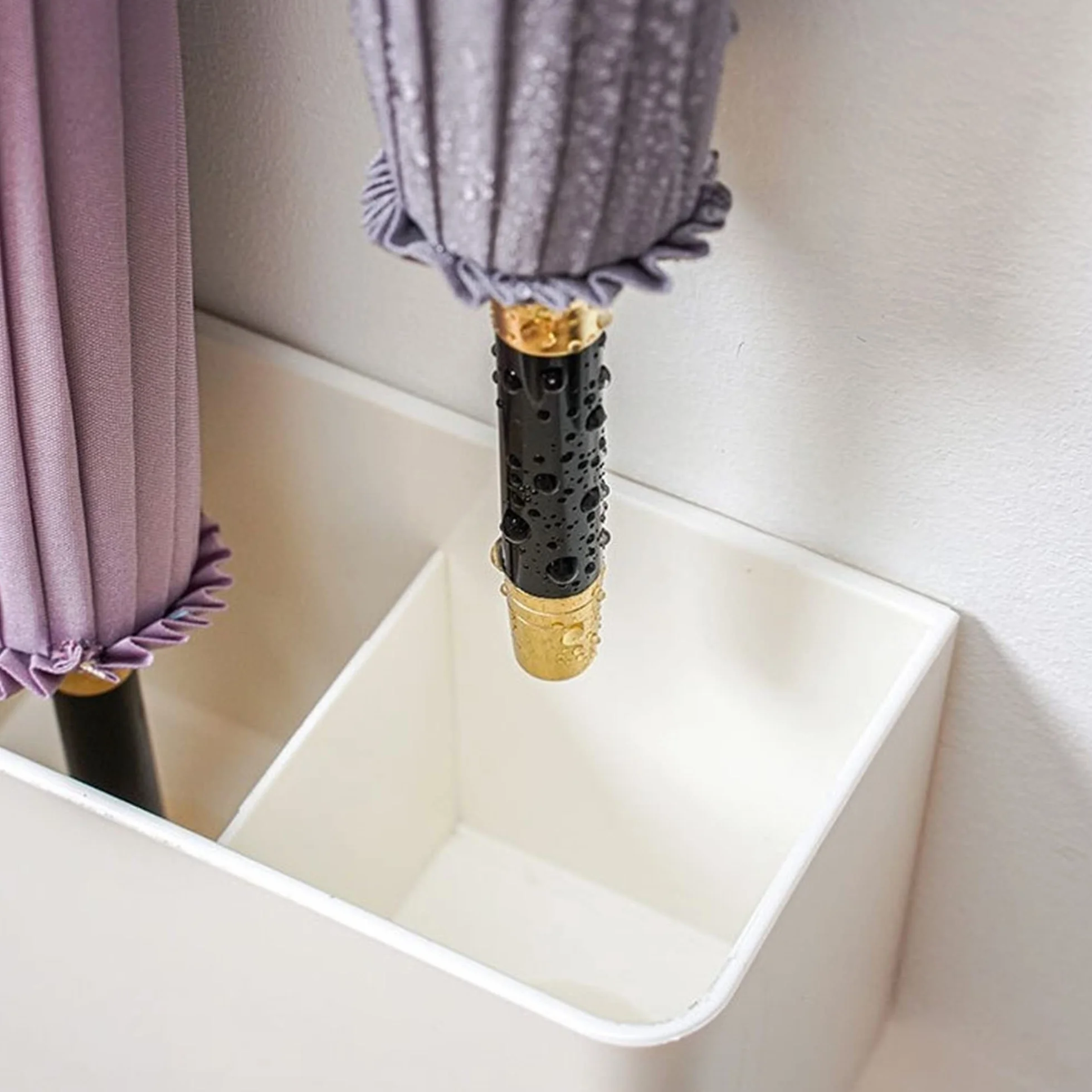 Porte Parapluie à Fixation Murale avec Réceptacle d'Eau Amovible, Support Parapluie Organisateur d'Espace