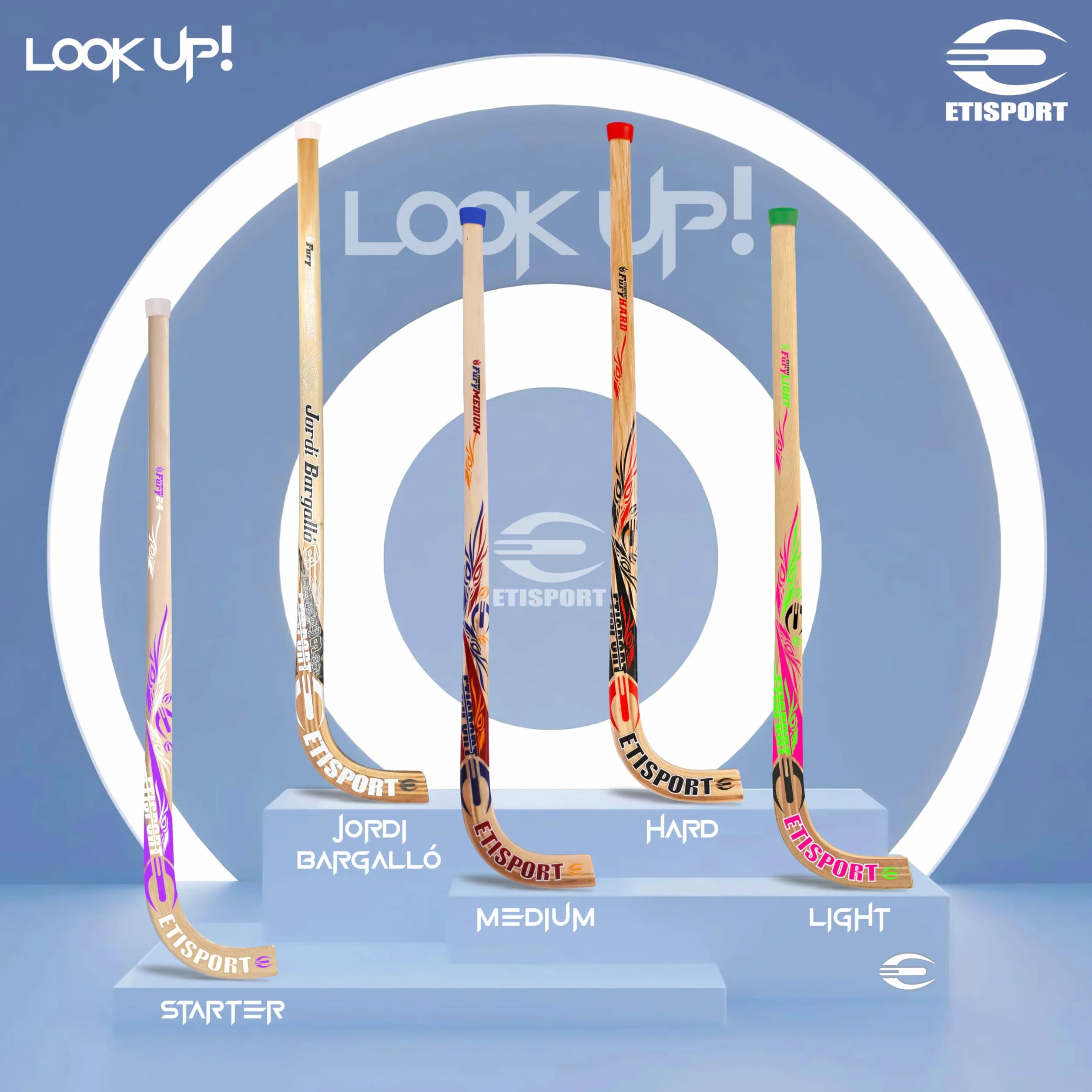 Professionnelle Crosse Rink Hockey Fury Hard Rigide Poids Moyen-élevé Manche Hickory Plus épais Palette laminée Fibre extérieure