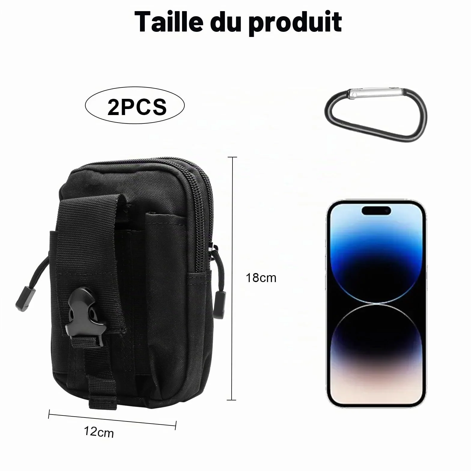 Sacoche Ceinture Tactique Homme avec 1 Mousqueton, Sacoche Ceinture Militaire Noire en Nylon Imperméable, Pochette Ceintures Tactique Étanche pour Outdoor, Travail, Voyage, Randonnée, Vélo