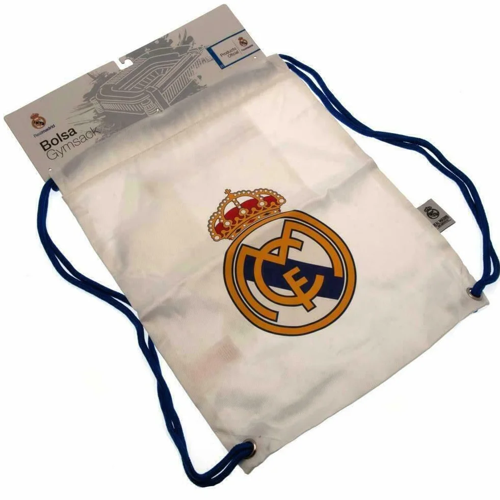 Real Madrid Official White Gym Bag Drawstring Badge Crest