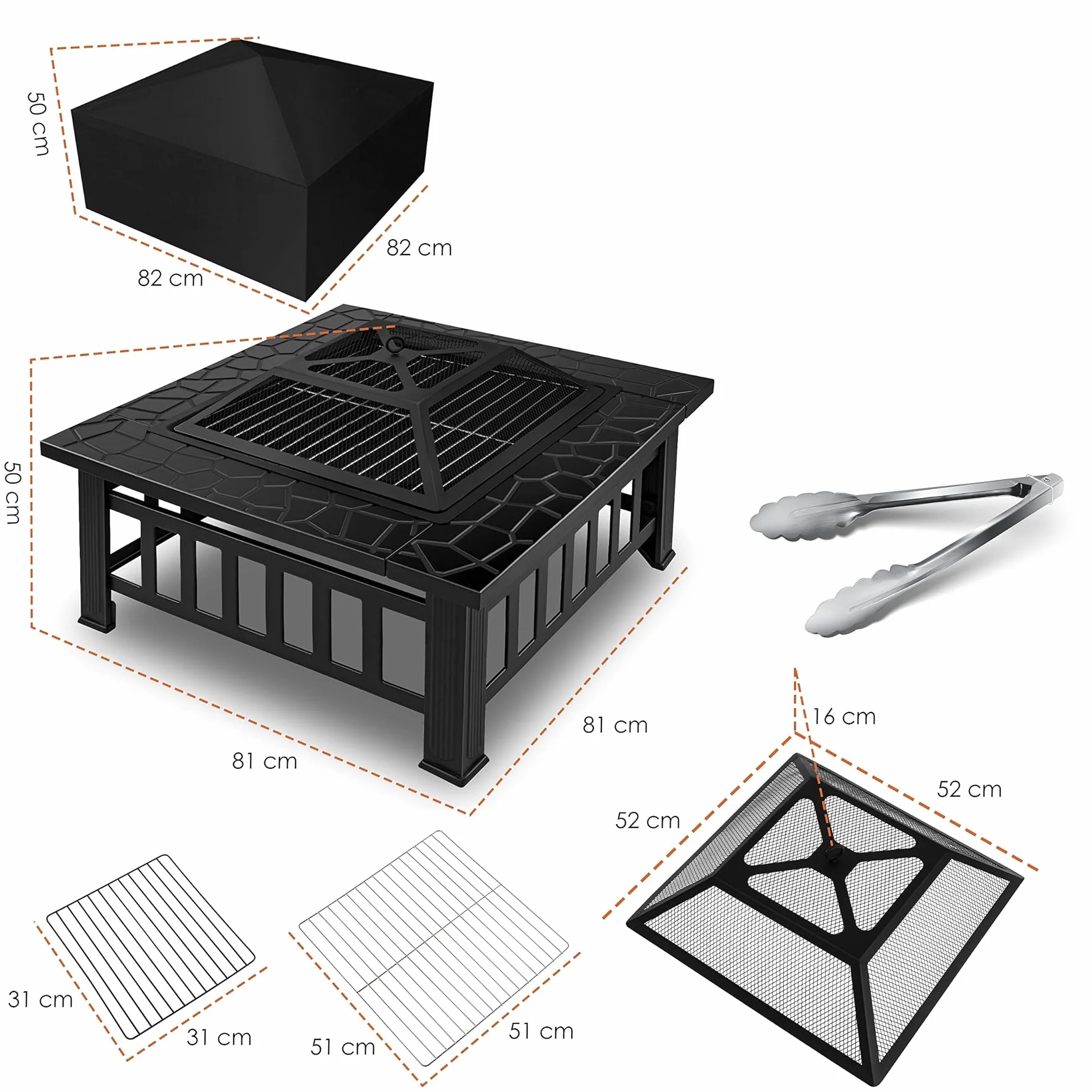 KESSER® 3 en 1 Foyer Multifonction avec Grille et Pince à Grillade, Brasero en Métal pour Jardin Terrasse