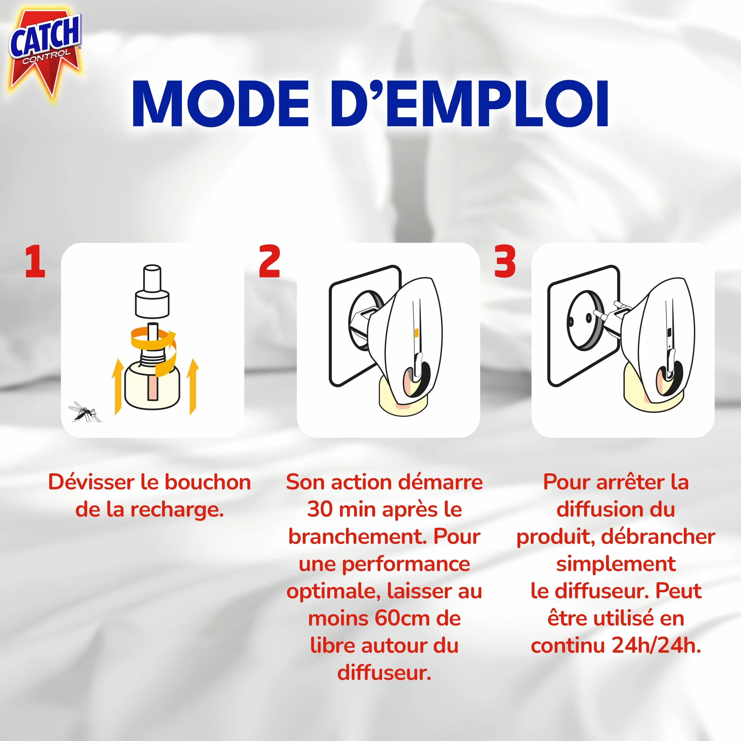 CATCH Recharge Diffuseur Electrique Anti-moustiques Liquide sans Parfum 45 Nuits