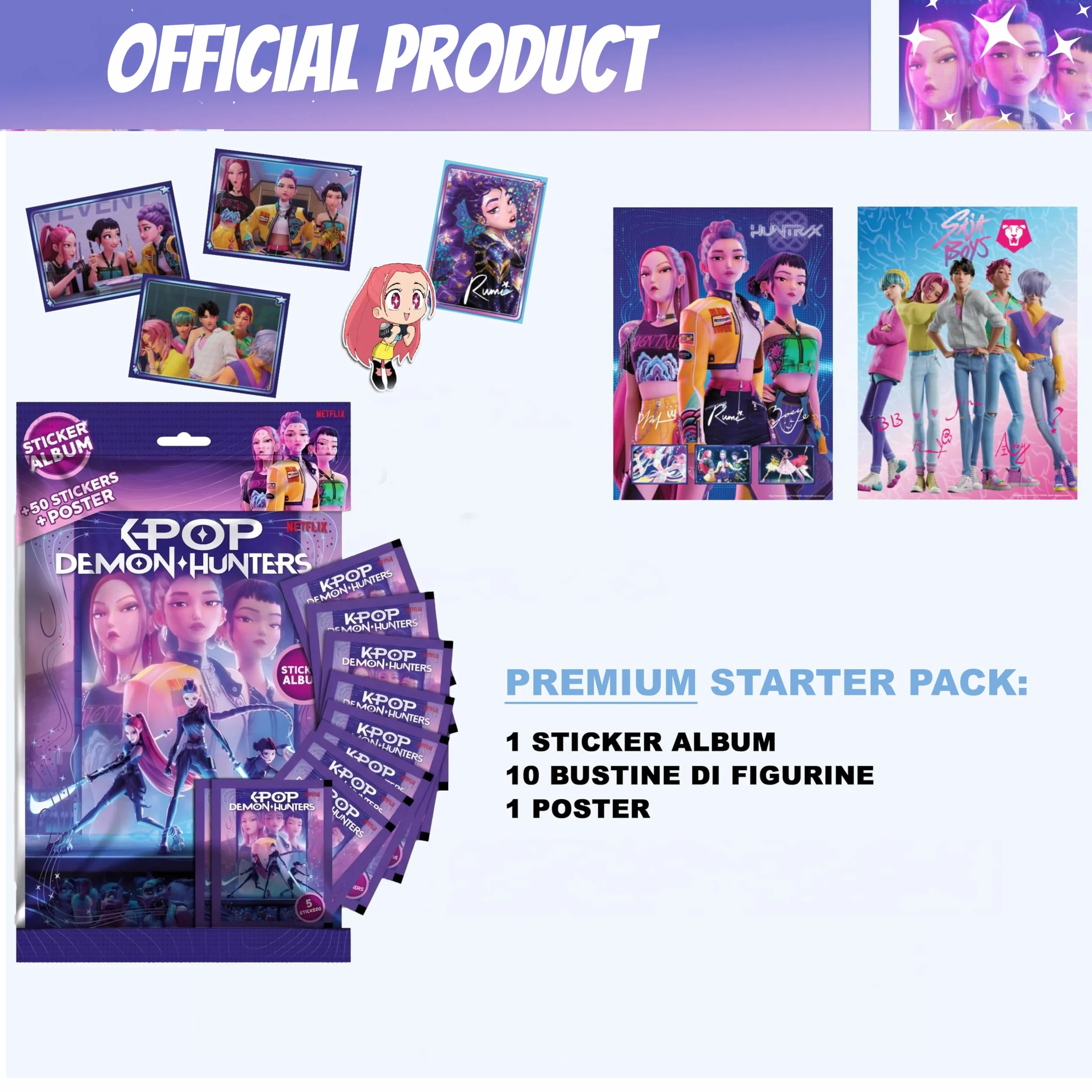 KPOP DEMON HUNTERS Album + 10 Pochettes de Figurines + Poster - Pack de démarrage