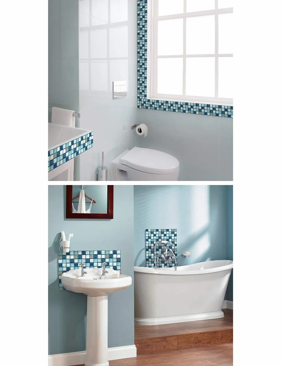 Autocollant Carreau Auto-Adhésif Fond D'écran Résistant à la Chaleur Étanche Dosseret Cuisine Salle de Bâton Mosaïque Bleu 10x10 cm