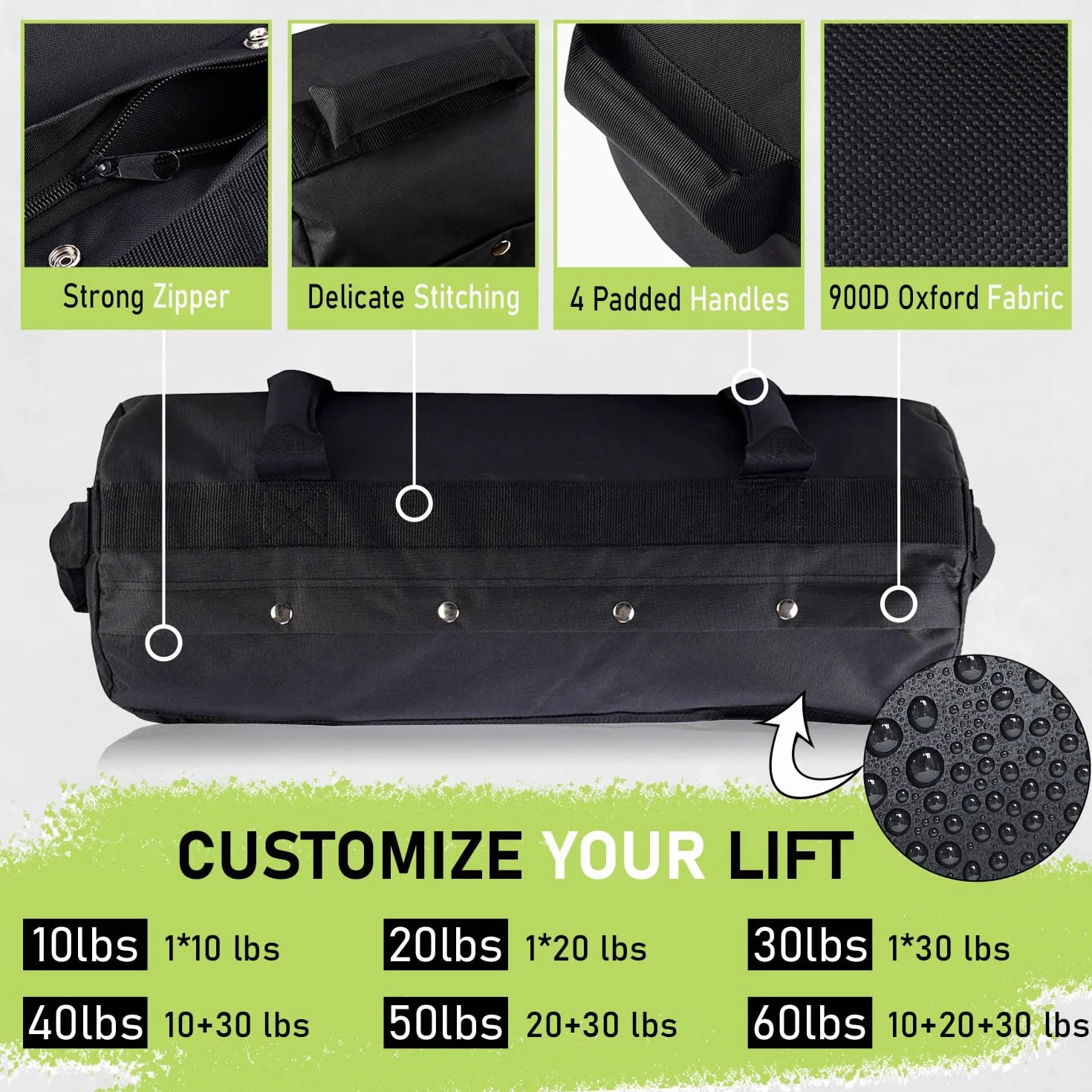 Ensemble de sacs de sable de fitness 5-30 kg avec 3 sacs intérieurs 6 poignées pour entraînement de force et haltérophilie