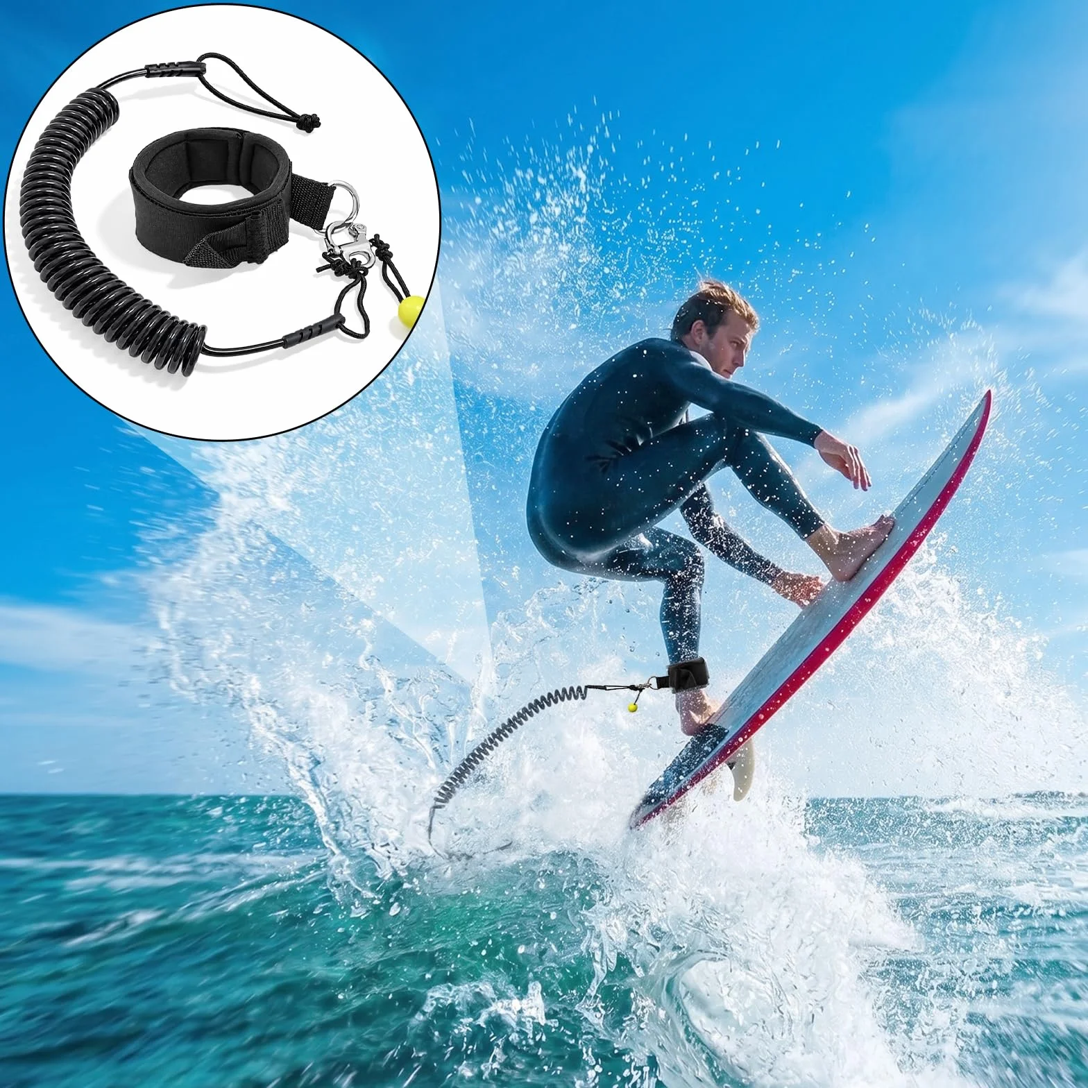 Leash de Surf, Cordon Sécurité Sup, Leashs Spirale Paddle pour Planche Stand up Board Surfboard Kayak
