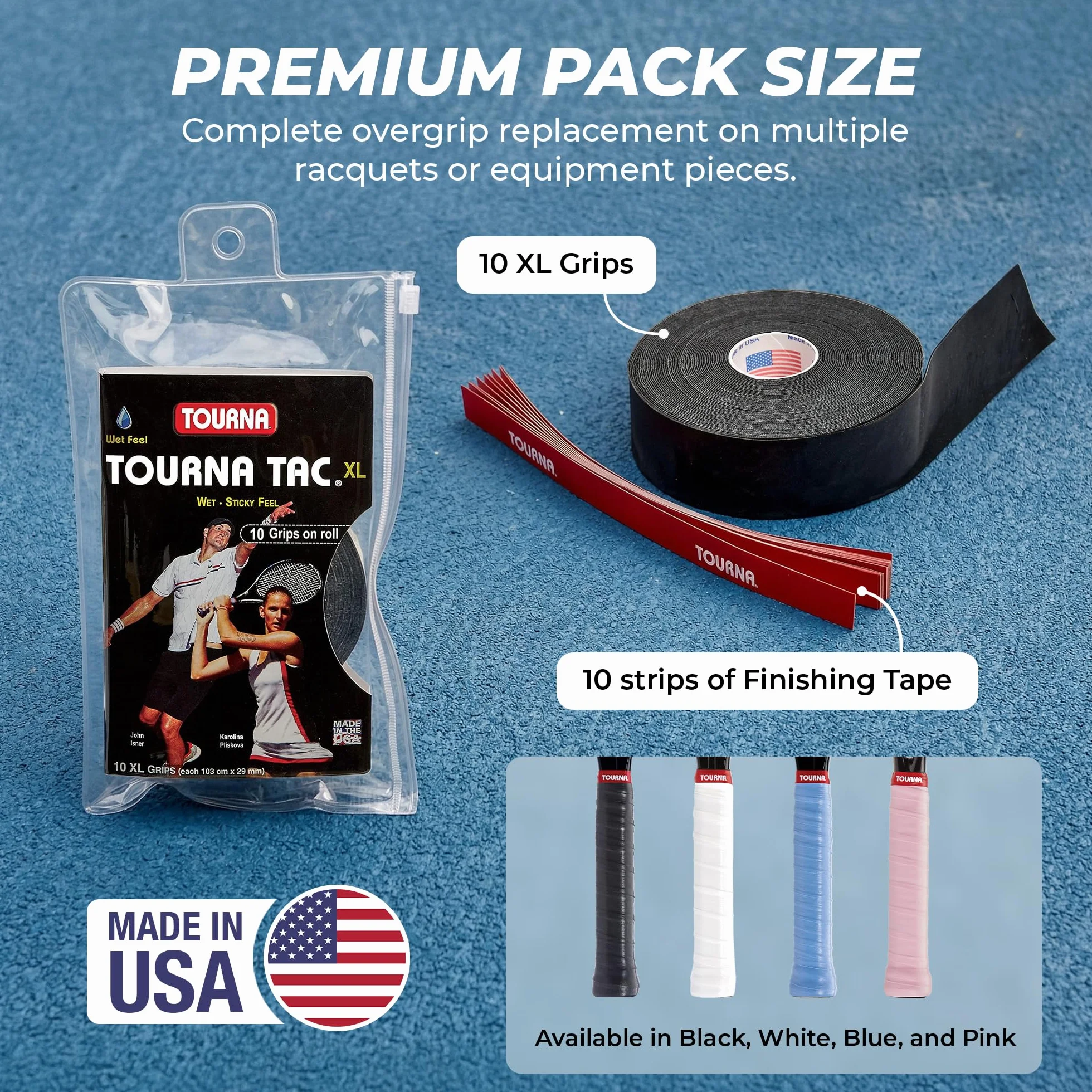 Tourna Unique Sports Tac Tennis-Griff Lot de 10