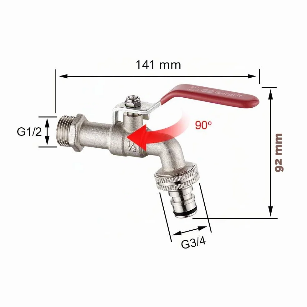 Ibergrif Robinet Exterieur Jardin 1/2 Antigel -10°C Résistance Haute Température 120°C Laiton