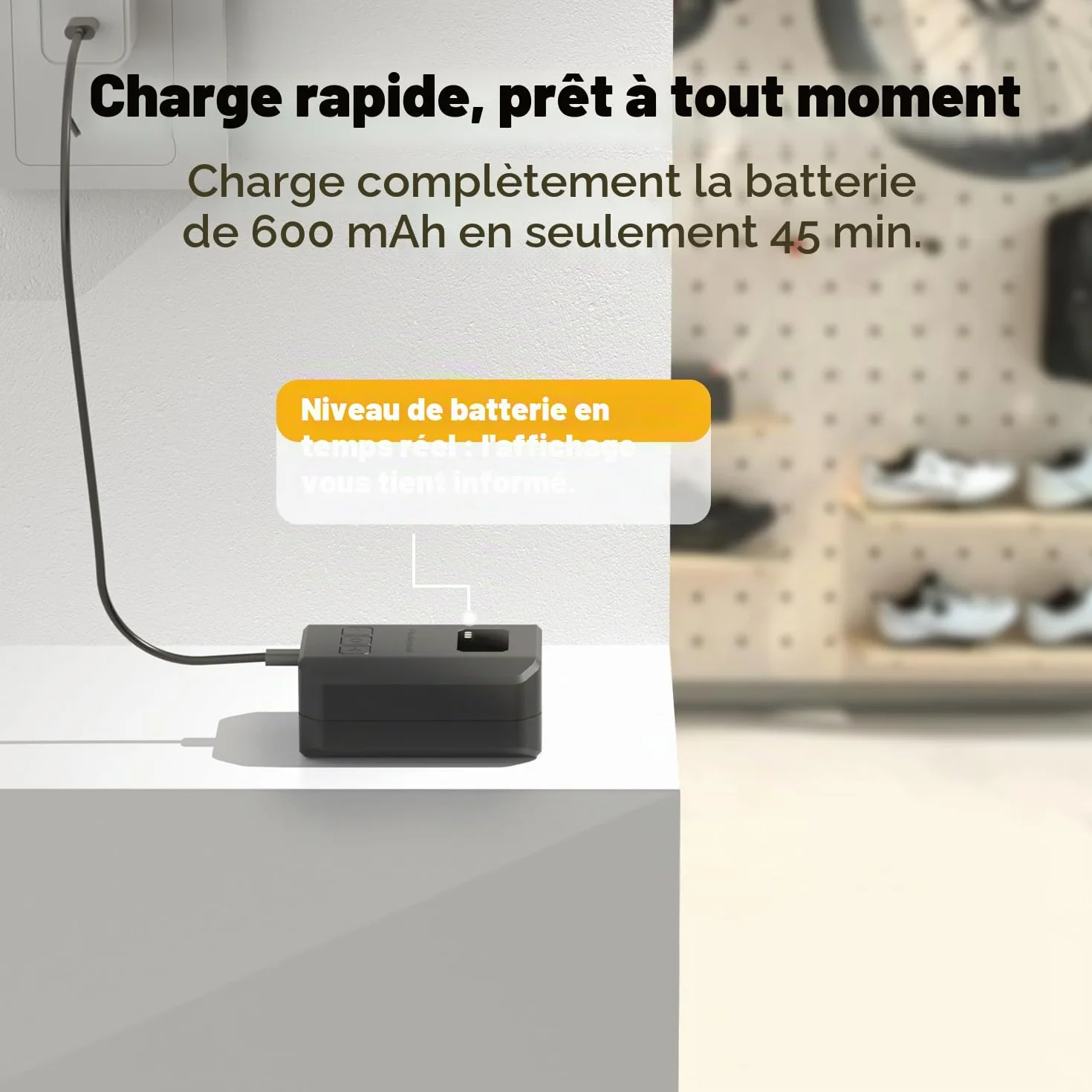 Peakspeak Mini Pompe à vélo AS260PRO, Pompe à vélo avec manomètre et Auto-Stop, Rechargeable USB-C, gonflage précision valves Presta/Schrader, vélo Route, VTT et Moto