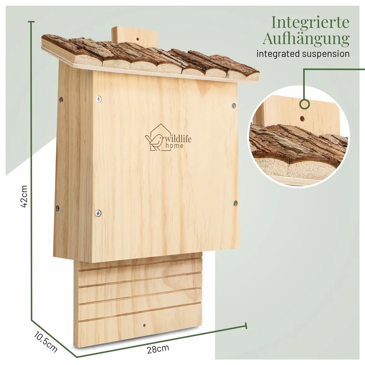Grande cage à chauve-souris lourde avec toit en écorce de NABU – Maison de chauve-souris résistant aux intempéries