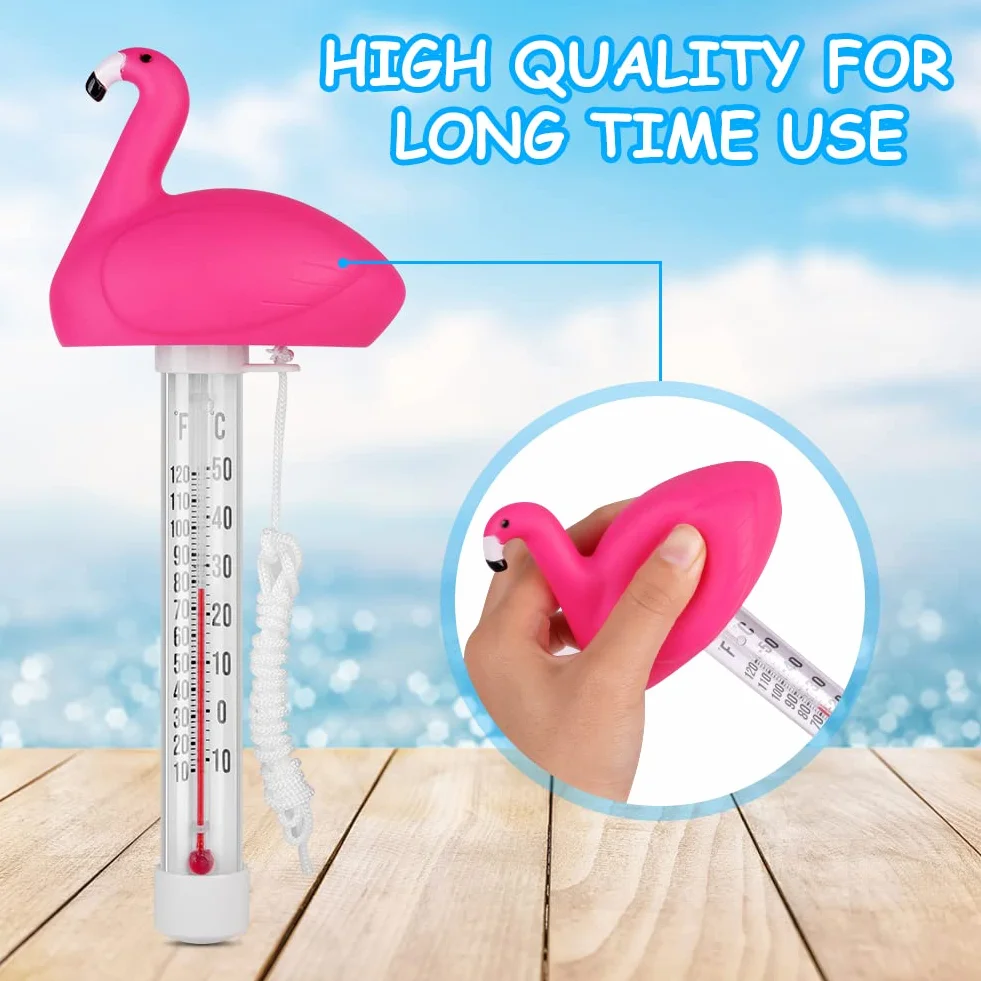 OFFCUP Thermomètre Piscine Flottant avec Ficelle pour Piscines Spas Aquariums (Flamant)