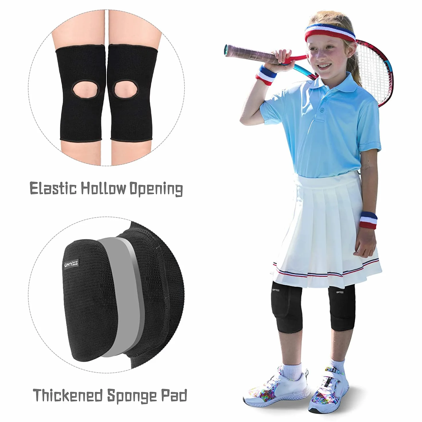 ONTYZZ Enfants Genouillère 1 Paire Genou Appui de Manchon de Compression Respirant Élastique Épaissir Éponge Genouillères pour Danse Arts Martiaux Volleyball
