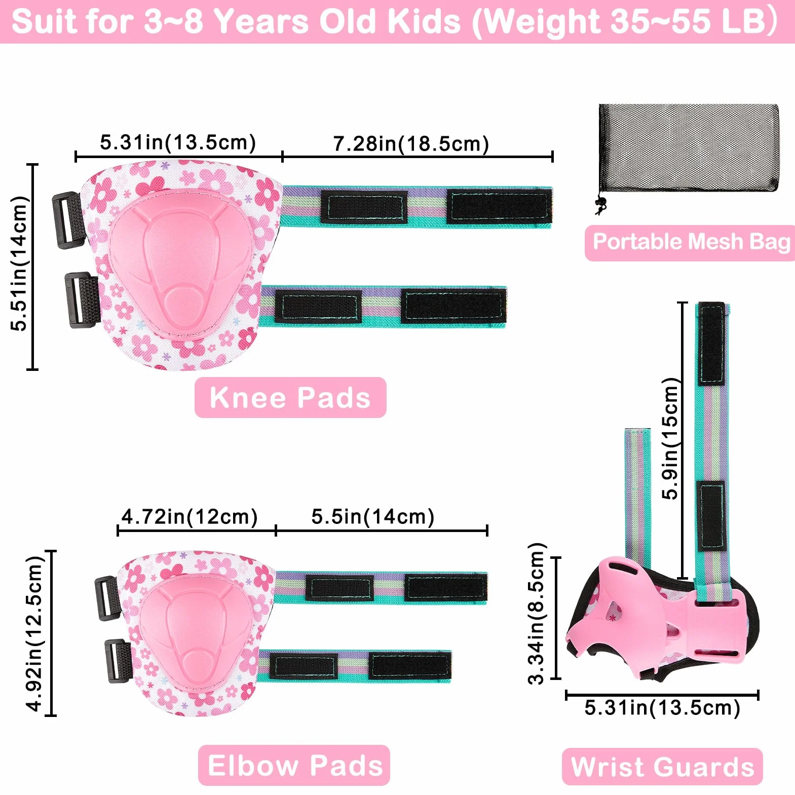 MHJY Genouillère Enfant Protection Roller Velo Fille Coudières Protège-Poignets Garçons Protege Genoux 7 en 1 pour Velo Skateboard Trotinette Patinage 3-8 Ans