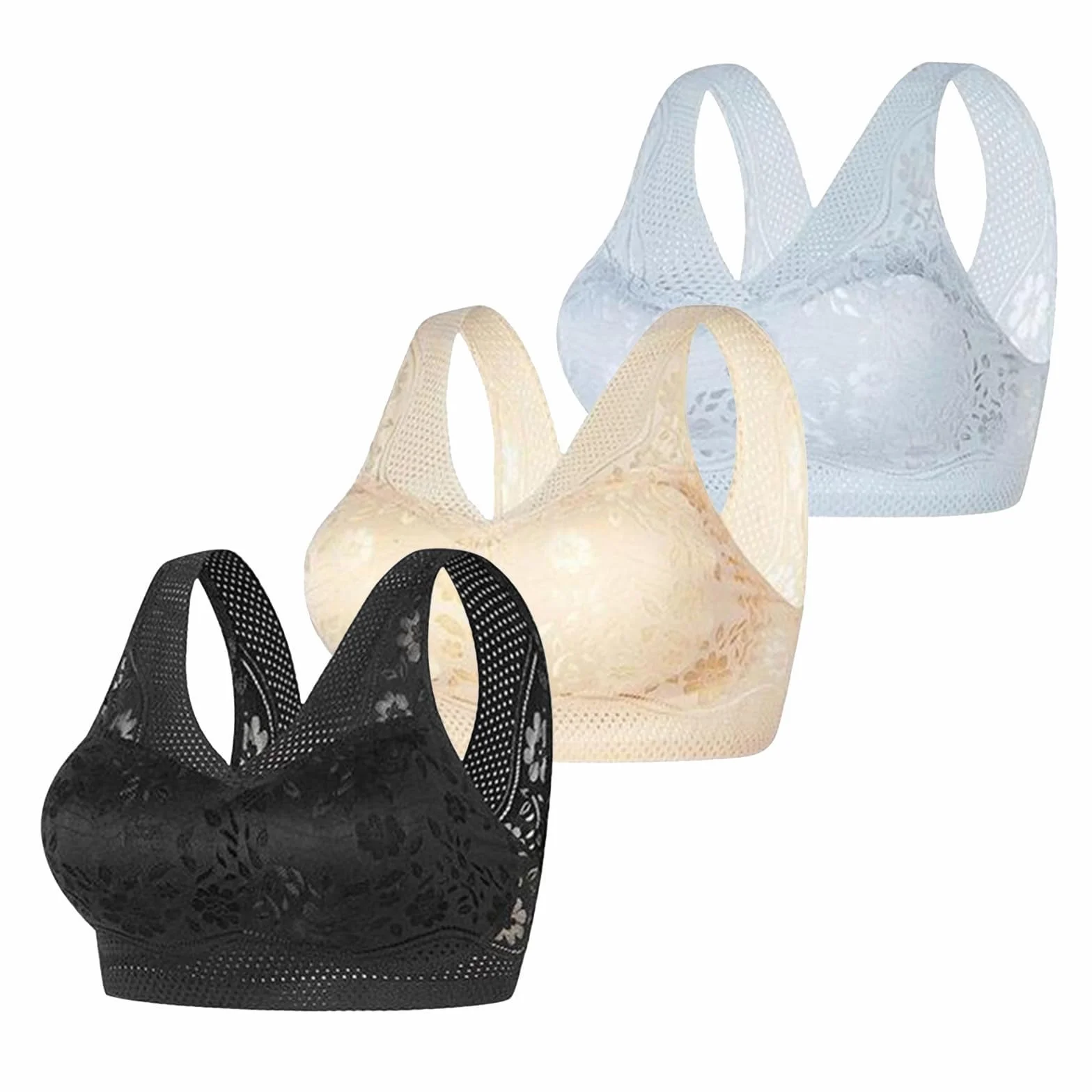 Lot de 3 Soutien-Gorge sans Armature, Sport Femme Élégant à Impression 3D Respirante