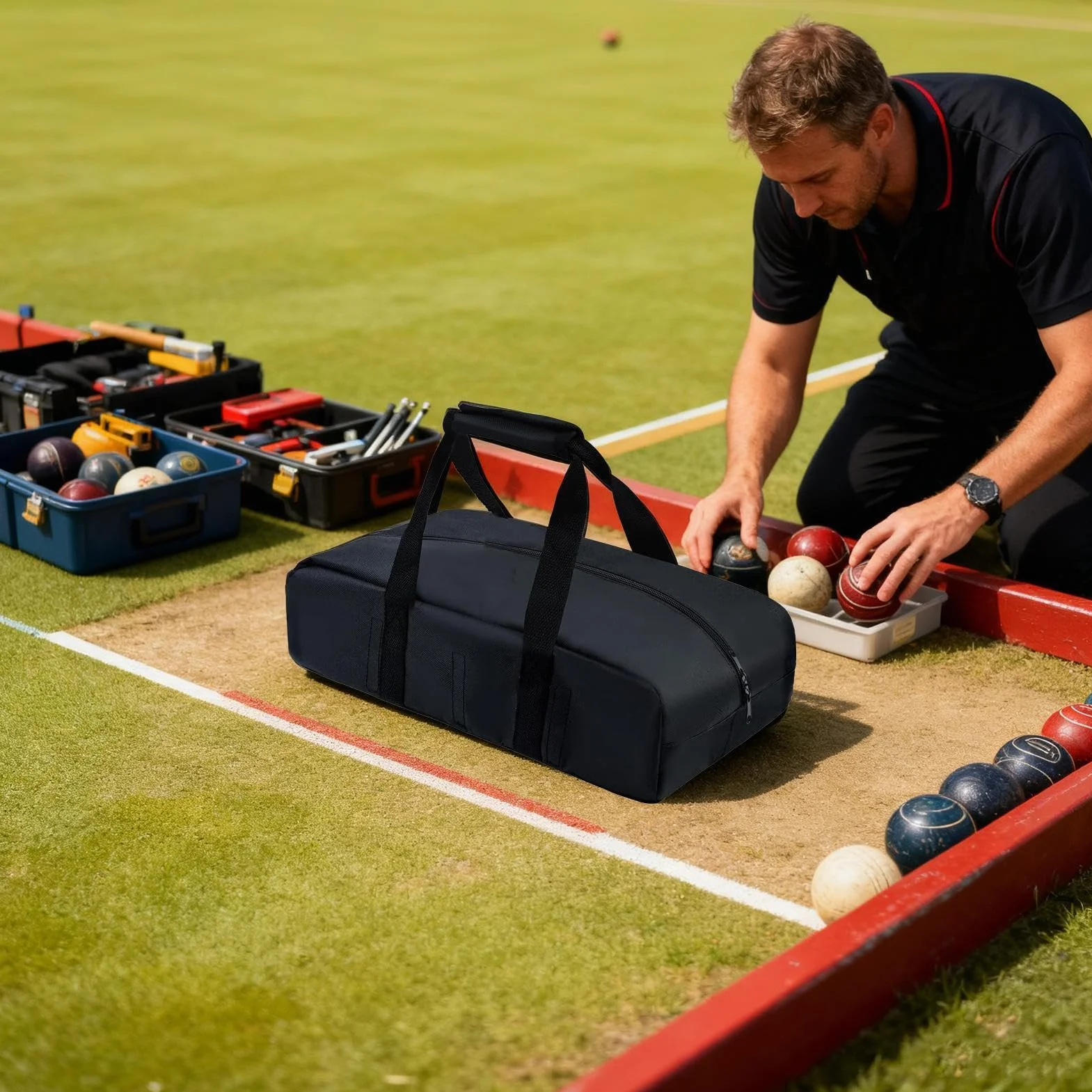 Générique Boccia-Balltasche - 43 Cm Oxford-Stoff Tragetasche | Acht Fächer, Robuste Boule-Aufbewahrung Für Freizeitspieler, Garten, Sportausrüstung, Familienaktivitäten, Und Wettkampf-Spiele