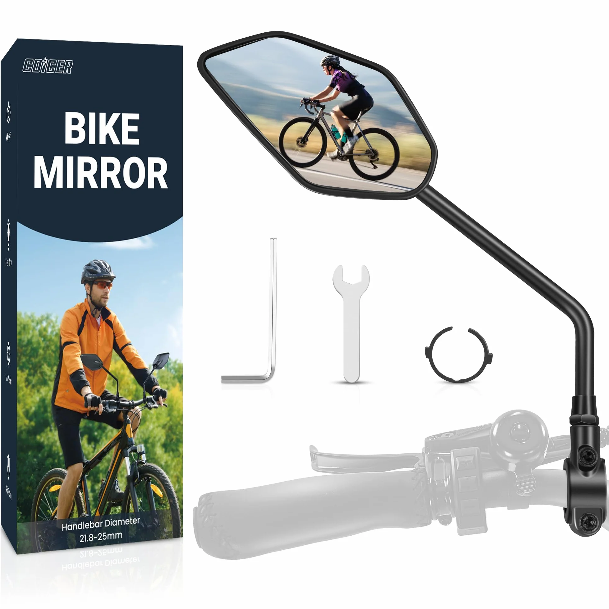Rétroviseur de Vélo pour Vélo Électrique Gauche HD Rotatif à 360° et Pliable, Surface de Miroir Extra Large, Verre Véritable Résistant aux Chocs
