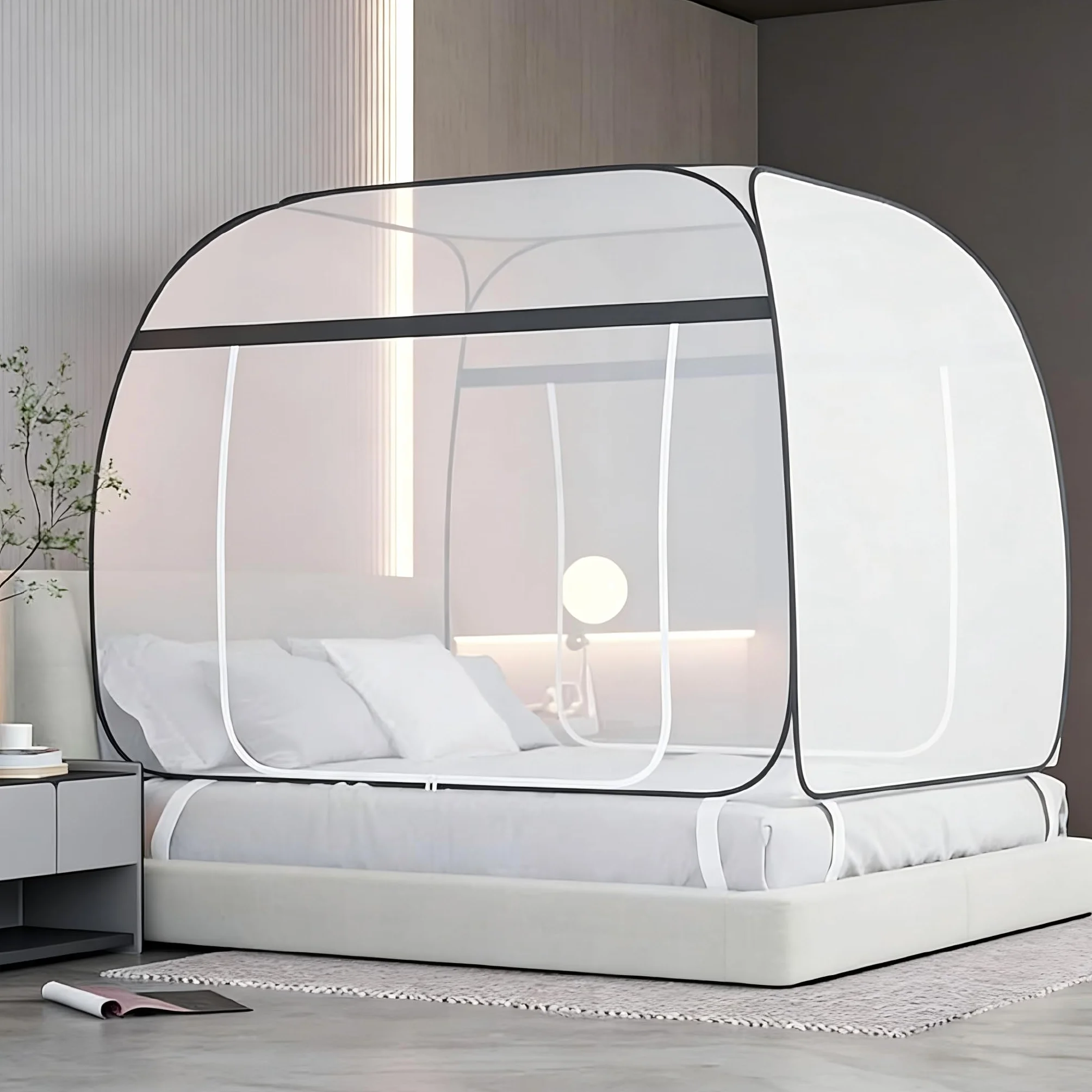 Moustiquaire pour lit déployable, 180 cm x 200 cm, moustiquaire pour lit, moustiquaire portable, pour voyages, pliable, pour chambre, extérieur
