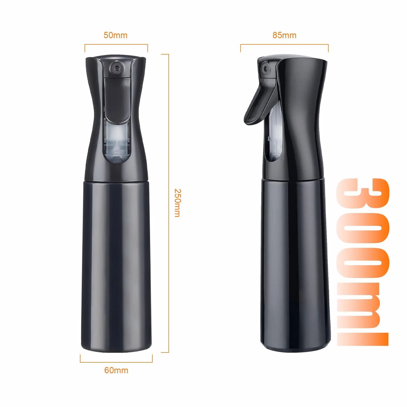 GRIFEMA Vaporisateur Cheveux 300ml Noir Flacon Spray Vide Réutilisable Brume Ultra Fine