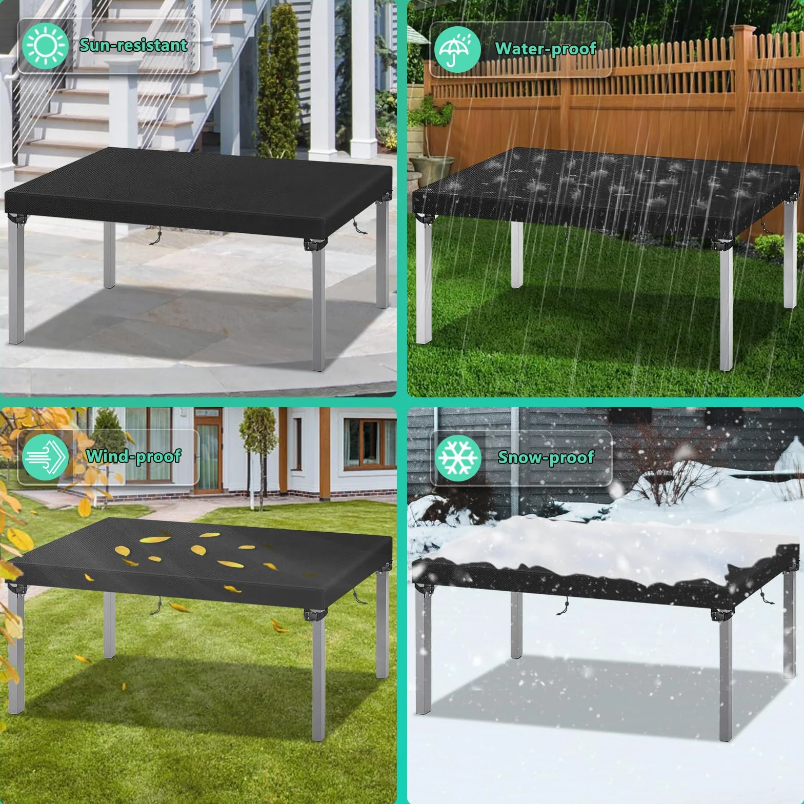 Housse pour table de jardin noire 180x100x15 cm imperméable tissu Oxford 420D