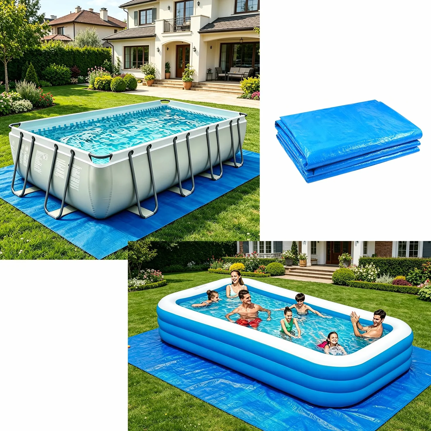 Bâche de Sol rectangulaire 5 x 3 m imperméable en polyéthylène pour Piscine Hors Sol