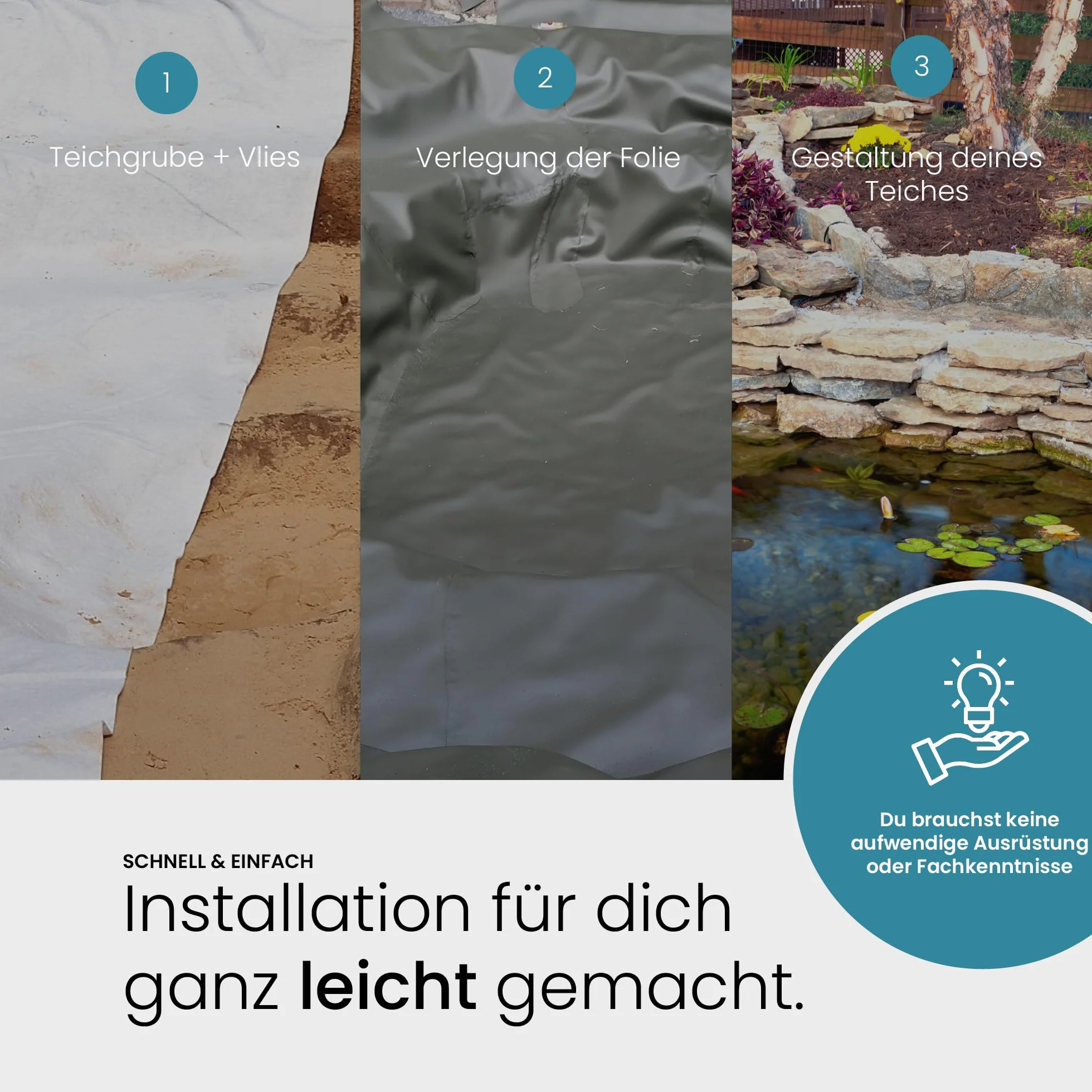 Bâche EPDM premium pour bassin 4,57 m x 6 m épaisseur 1,5 mm noire durable