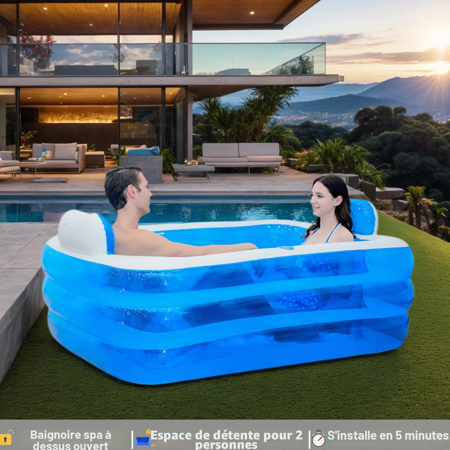 Baignoire Gonflable Adulte Portable avec Dossier Pliable