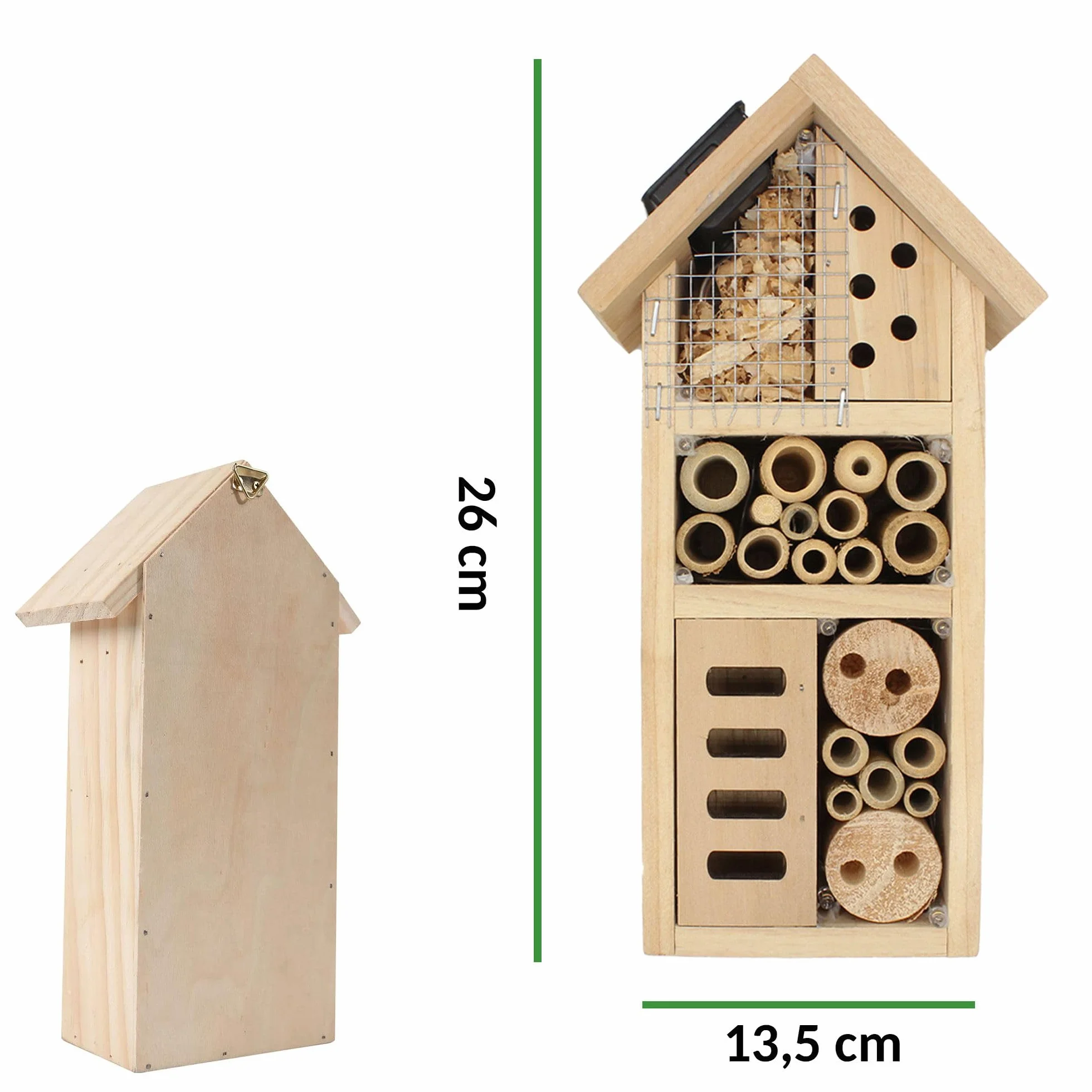 FISHTEC Hôtel à Insecte Maison Solaire en Bois 10 LED Panneau de Pin Massif Refuge Toutes Saisons
