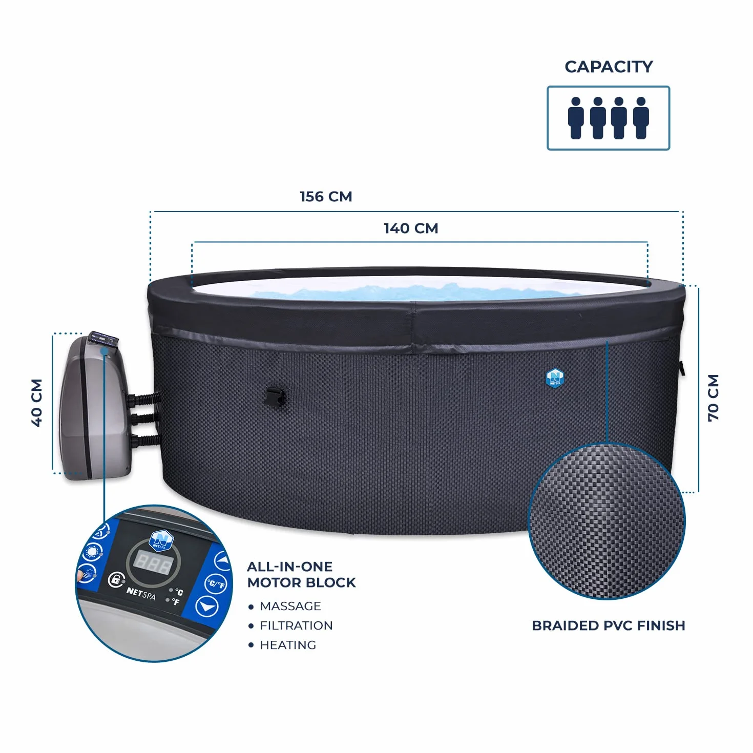 NETSPA SP-VIP140B Spa Semi Rigide Rond 4 Places