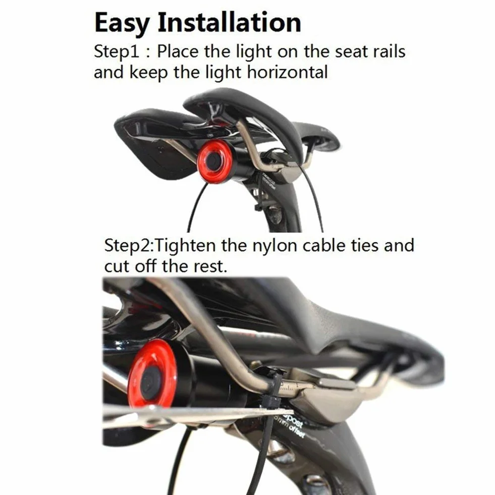 Smart Bike Feu arrière Rechargeable Ultra Lumineux Lumière de vélo, Auto on/Off, IPX6 étanche LED Lampe de vélo, s'installe sur n'importe Quel vélos de Route (Black)