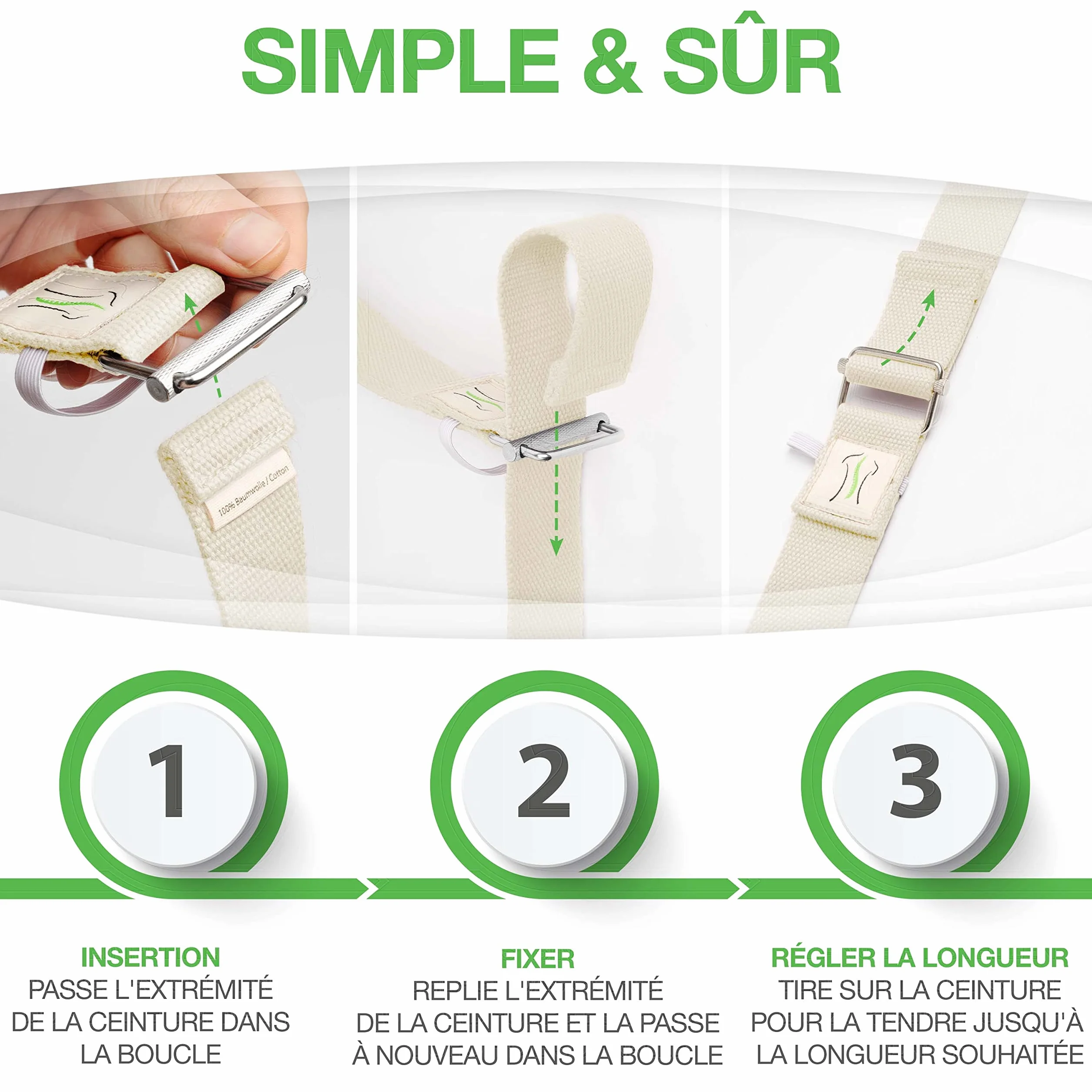 BACKLAxx ® Sangle yoga – Sangle coton pour yoga durable de 250 cm de long avec fermeture pratique en métal - Idéale pour le Pilates et les étirements – vidéos d'application inclu
