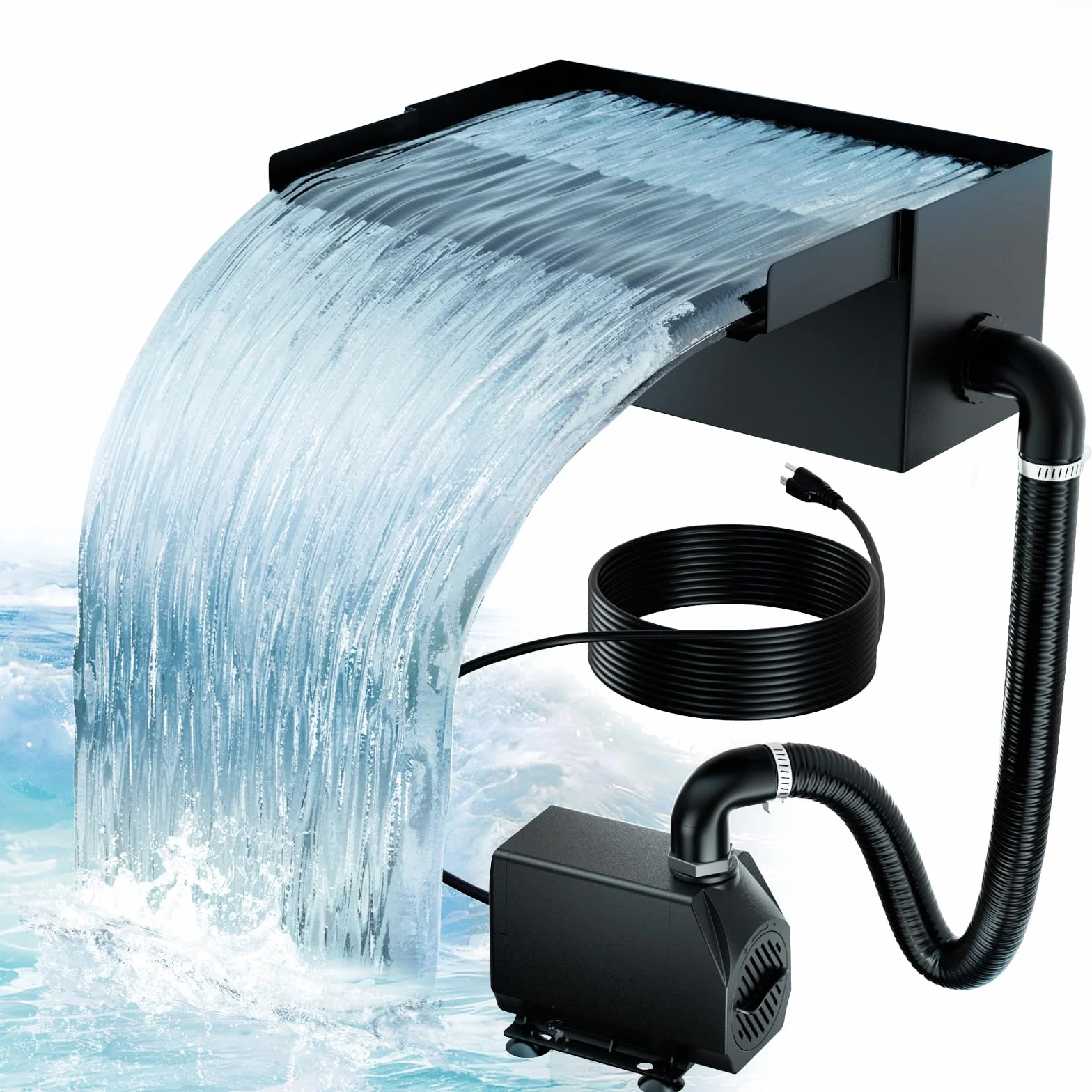 Pompe de bassin Cascade acier inoxydable 20 cm 40 W 2500 l/h pour étang de jardin
