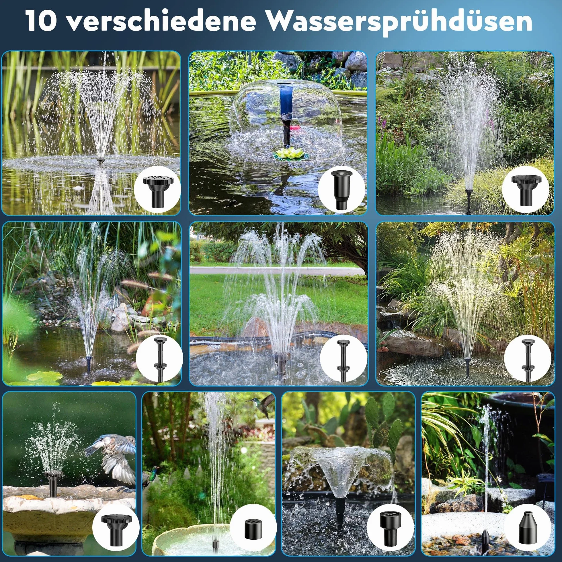 Biling 8W Filtre de Bassin Solaire avec Batterie, Pompe Silencieuse pour Eau Claire 500L, Fontaine de Jardin