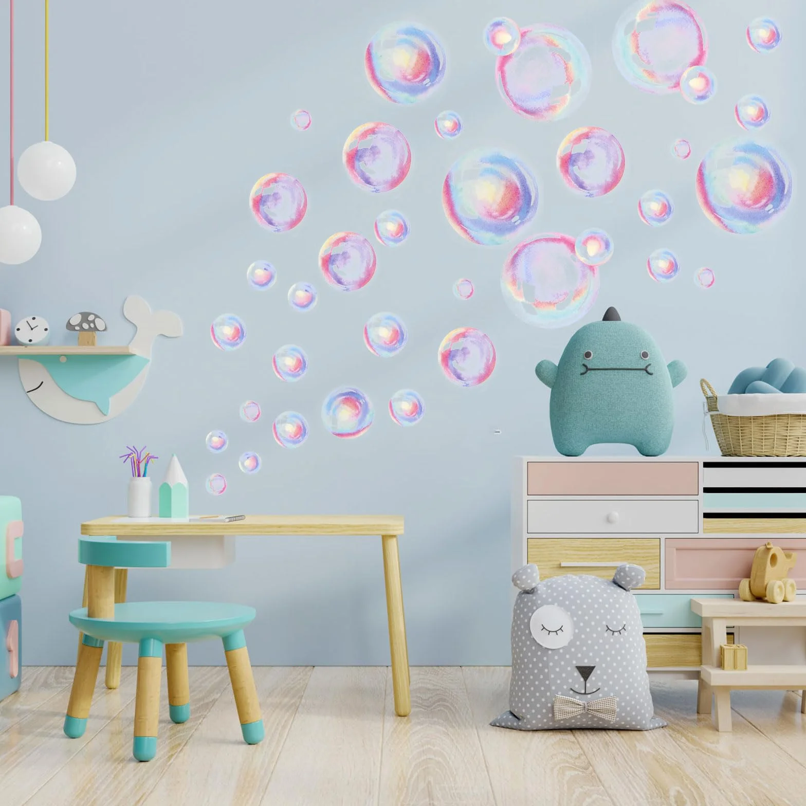 Autocollants Muraux à Bulles Colorées Découpes Océan pour Chambre d'Enfant