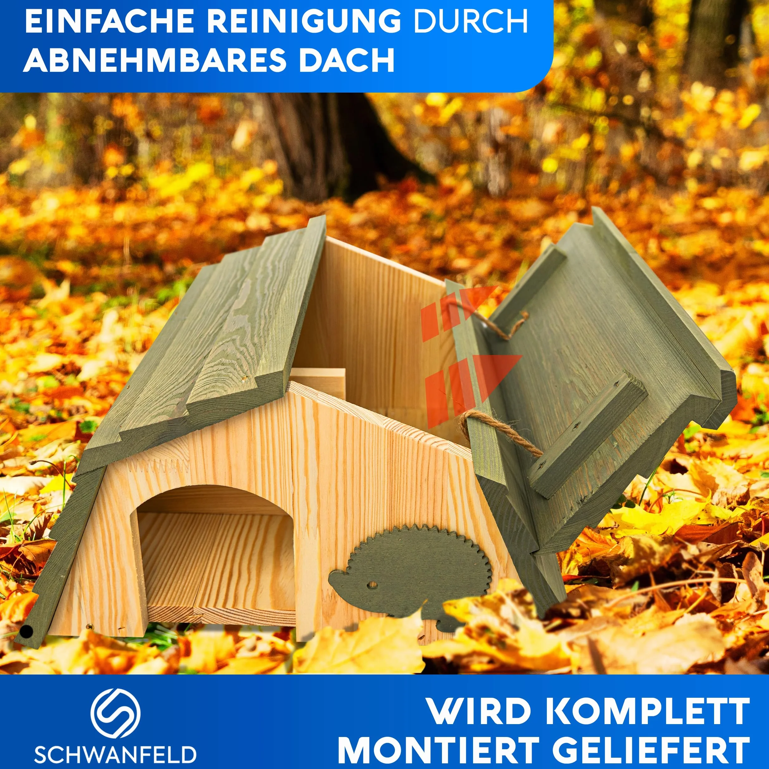 SCHWANFELD® Niche pour hérisson avec entrée labyrinthe, résistante à l'hiver, fond inclus