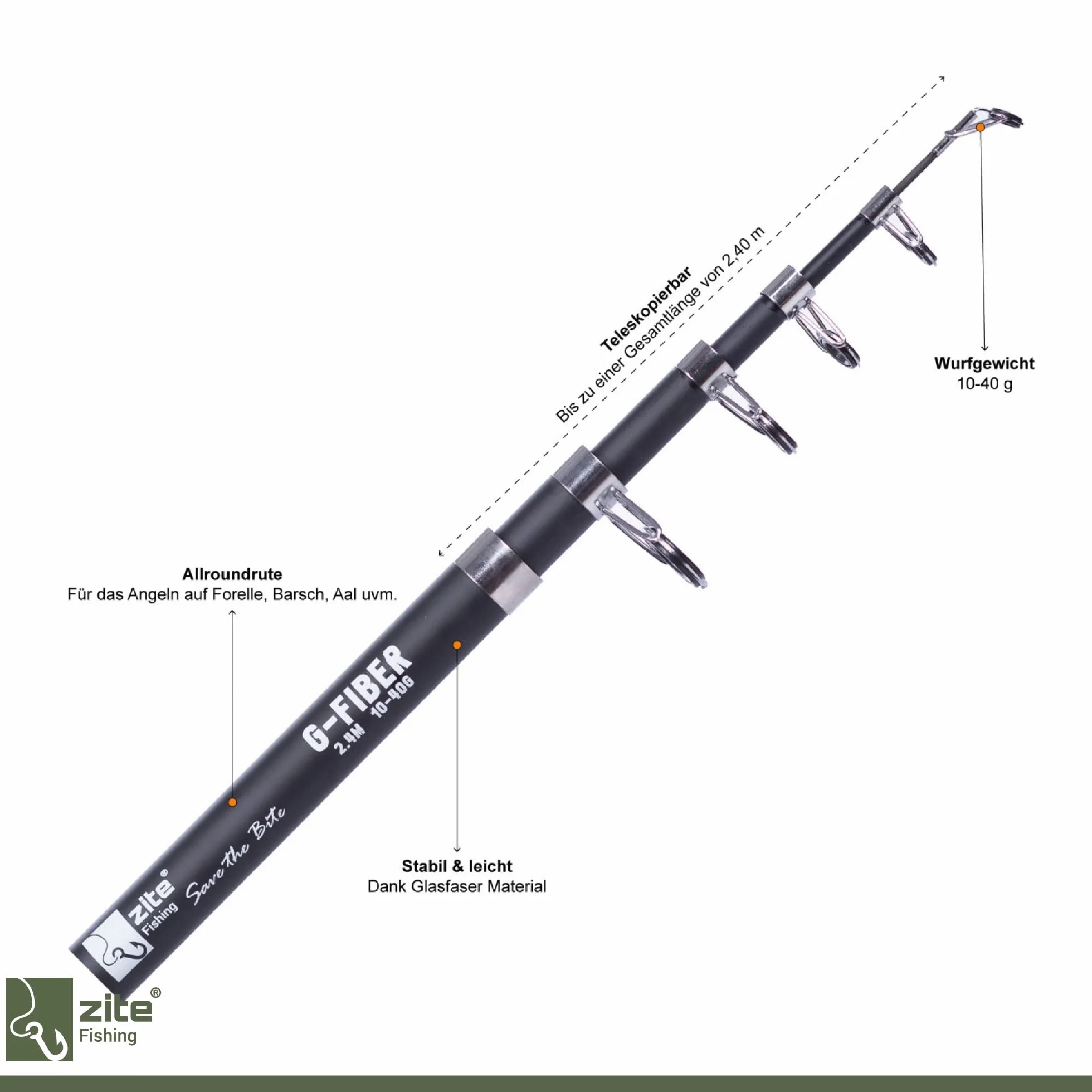 Zite Kit de pêche à la truite 2 cannes télescopiques 2,40 m 2 moulinets bobine aluminium sac 100 cm