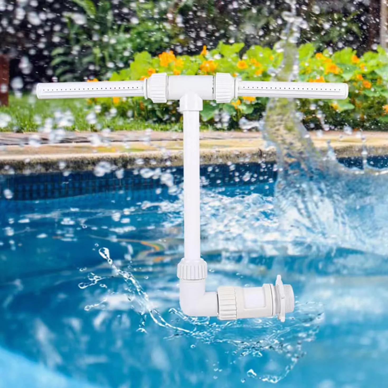 Fontaine de piscine cascade à double buse réglable pour piscines hors sol et encastrées Blanc