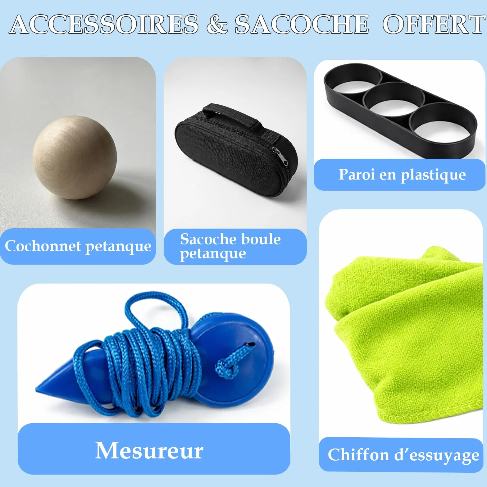 Boule de Pétanque Personnalisée 720g - Triplette avec Accessoires (Cochonnet, Sacoche, Mesureur) - Idée Cadeau pour Fête des Pères et Mères, Retraite, Anniversaire