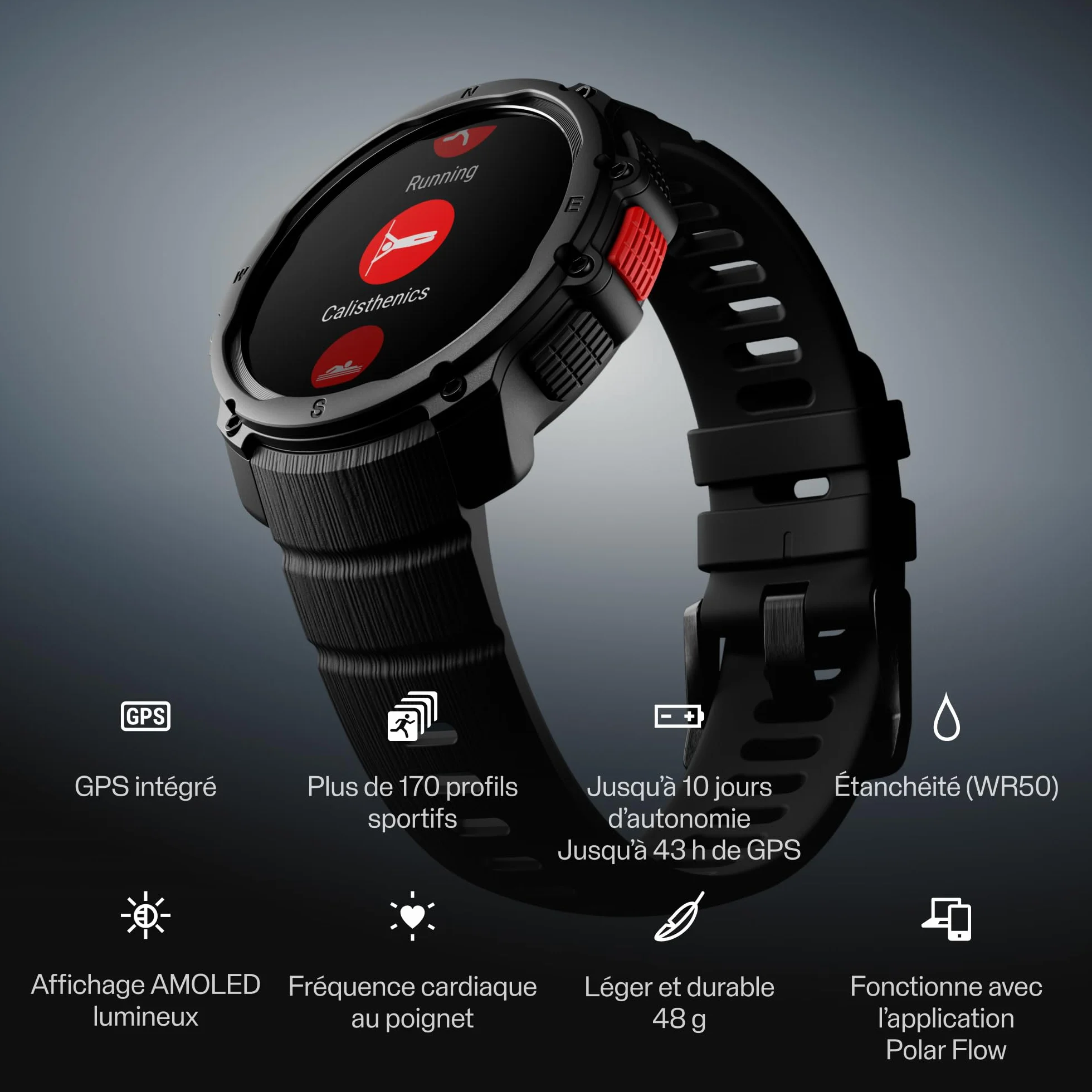Polar Street X Montre de Sport GPS Entraînement Hybride Étanche Robuste Garantie 3 Ans